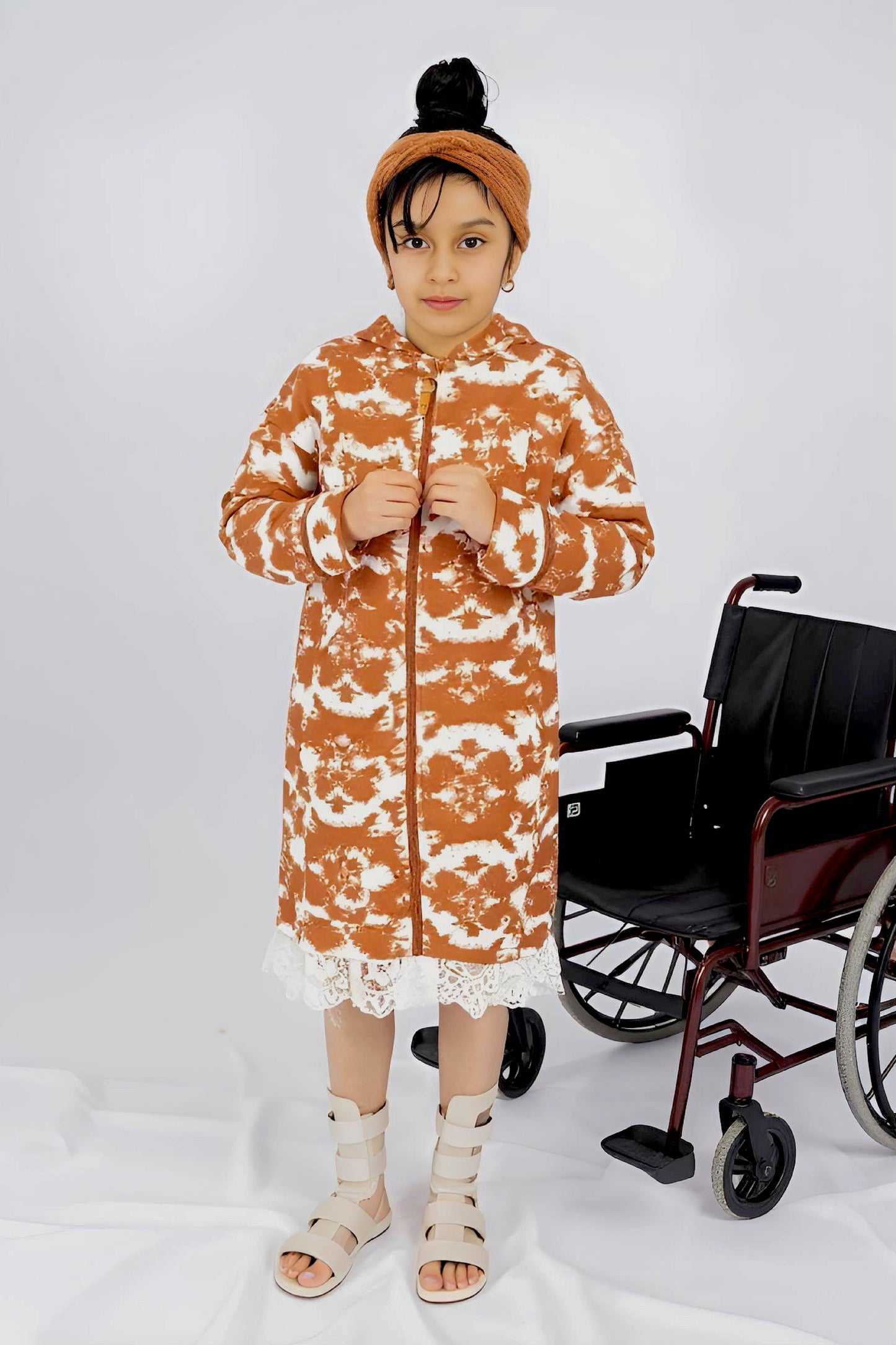 Adaptive Kids Tie-Dye Hoodie Sweatshirt Dress, Front Full Zipper and Easy-Undressing Sleeves