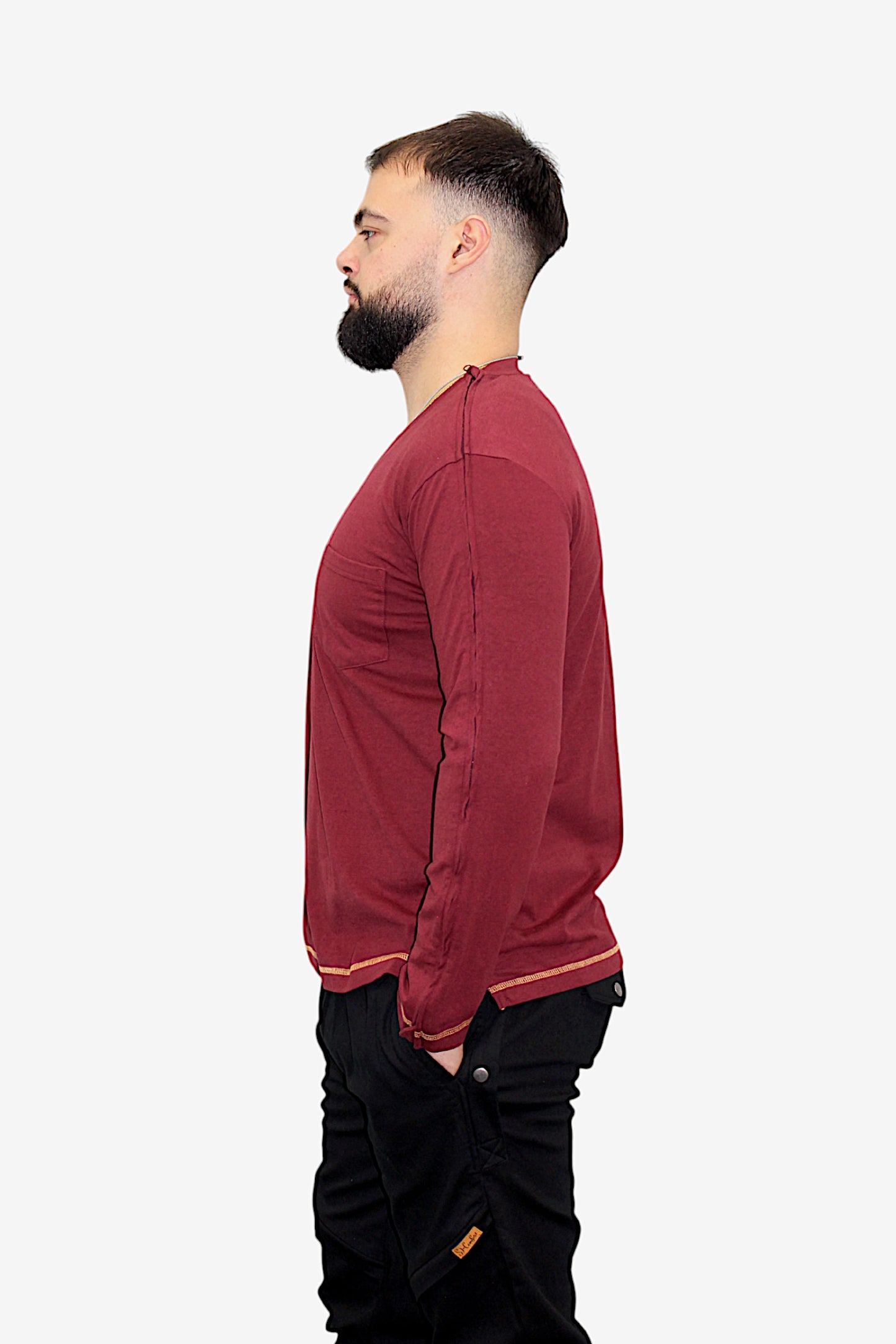 Men’s Adaptive Clothing Long Sleeve Soft Style Cotton V Neck Top with a Full Zipper at Shoulder Opens Completely for Easy Undressing