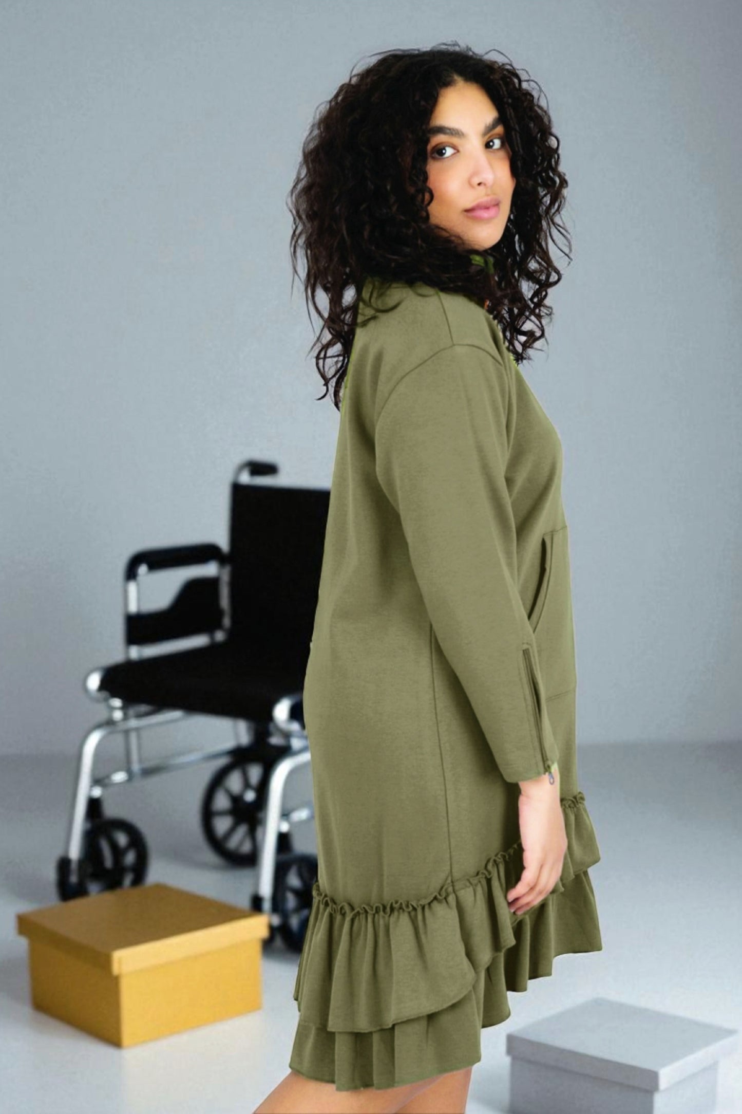 Kids Adaptive Dolman Sweatshirt Dress with Zipper & Cargo Pocket