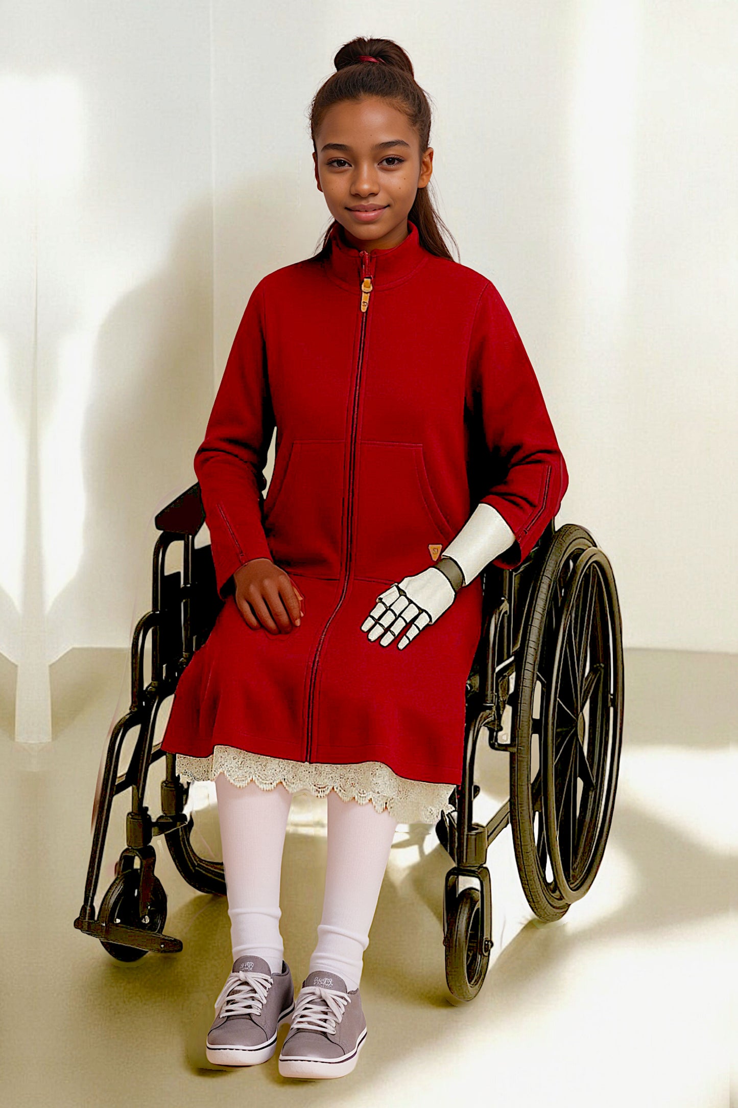 Adaptive Kids Sweatshirt Dress with Full Front Zipper and Easy-Undressing Sleeves
