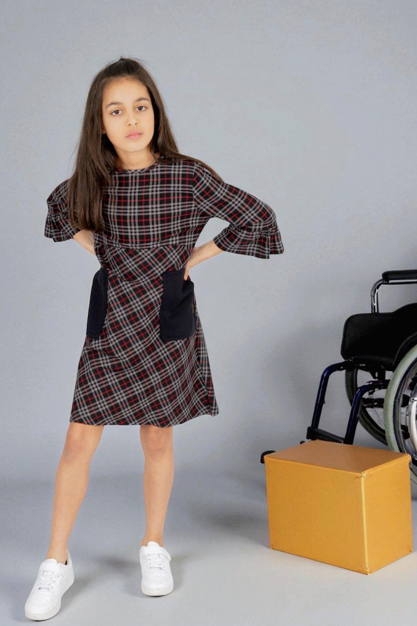 Kids Adaptive Stretch Woven Dress, Back Zipper & Sleeve Easy Undressing