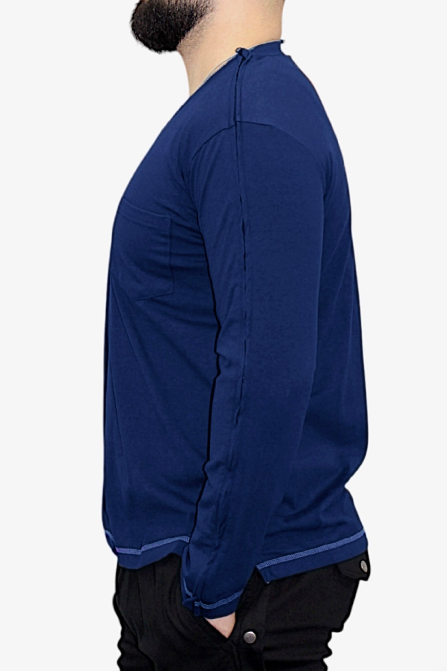 Men’s Adaptive Clothing Long Sleeve Soft Style Cotton V Neck Top with a Full Zipper at Shoulder Opens Completely for Easy Undressing