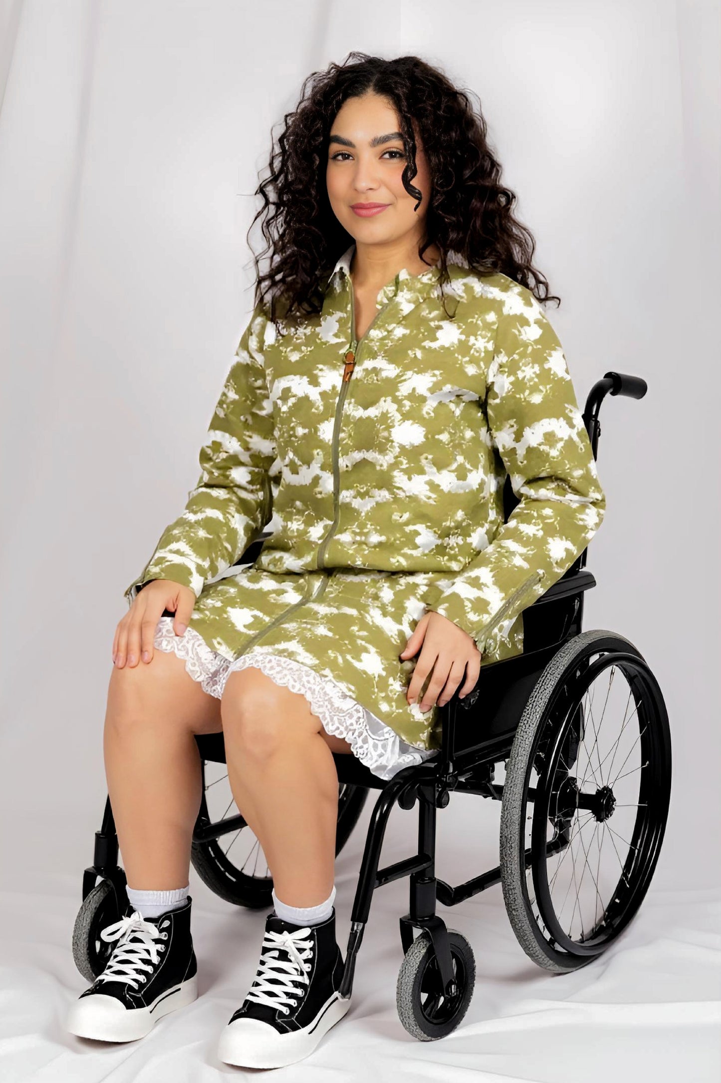 Adaptive Kids Tie-Dye Hoodie Sweatshirt Dress, Front Full Zipper and Easy-Undressing Sleeves