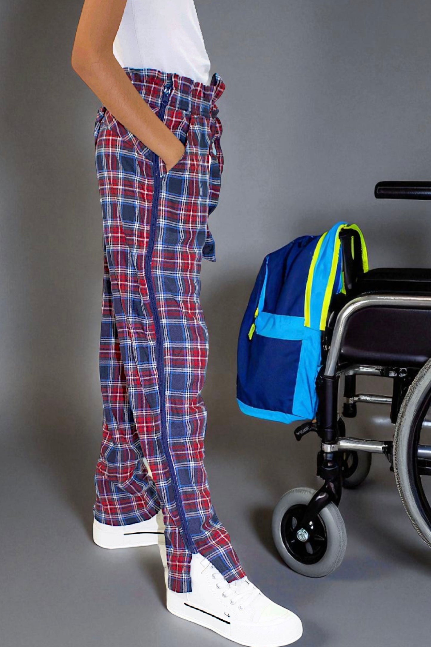 Adaptive Kids Stretch Pants: Elastic Waistband, Full Side Zipper for Easy Undressing