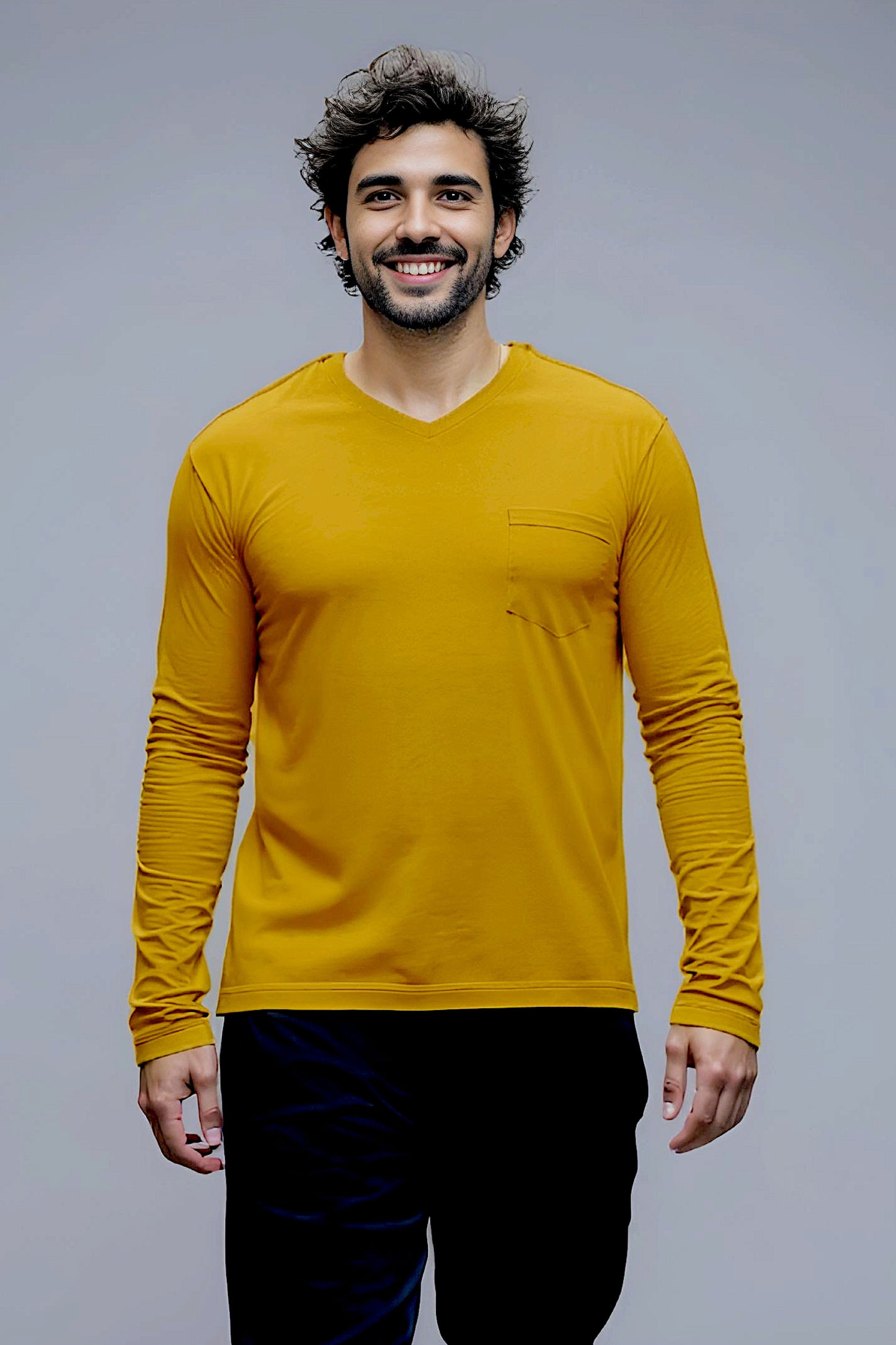 Men’s Adaptive Clothing Long Sleeve Soft Style Cotton V Neck Top with a Full Zipper at Shoulder Opens Completely for Easy Undressing