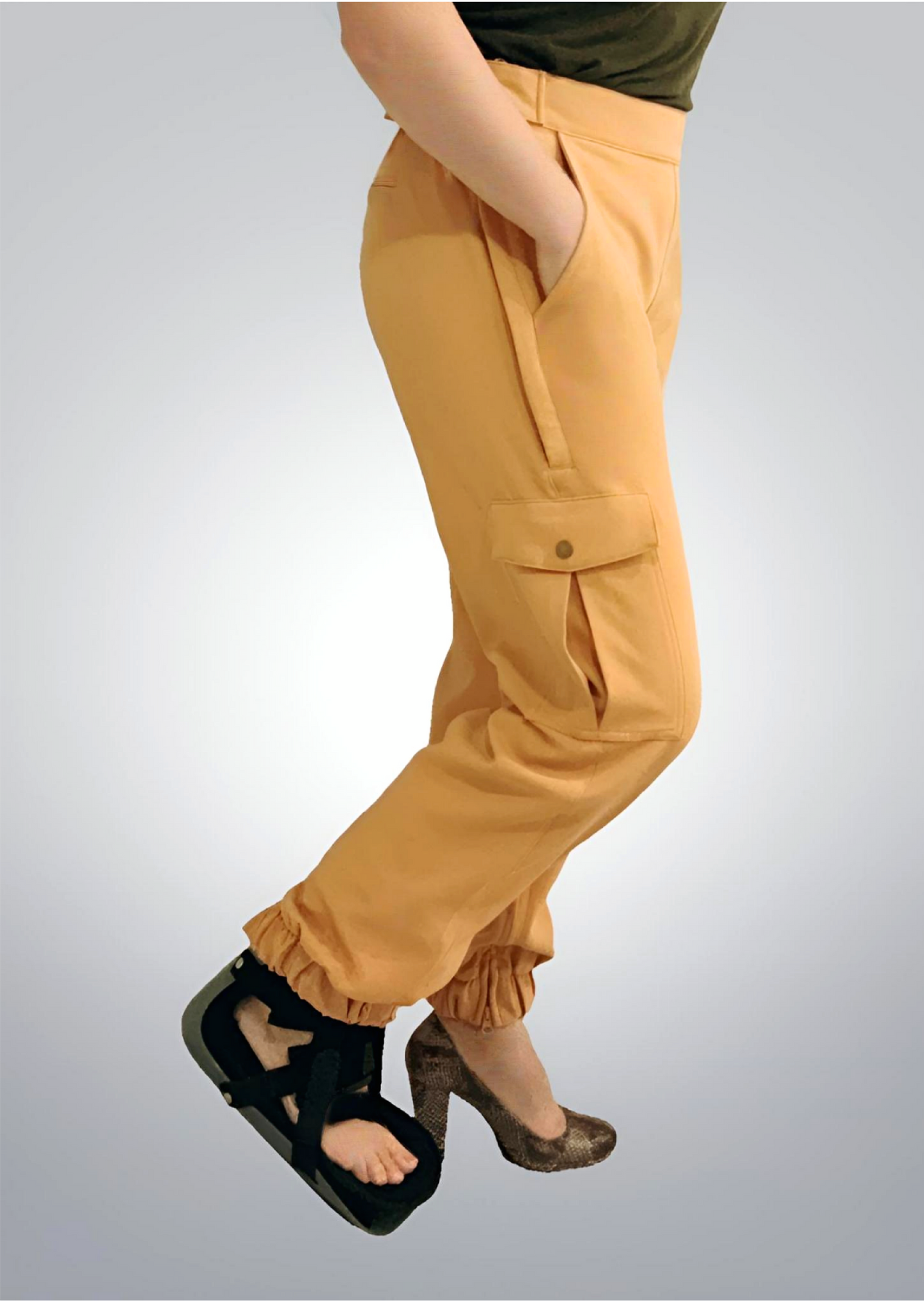 Women's Adaptive Clothing: Stretch Classic Cargo Pocket Pant, Elastic Waistband, Zipper Each Side for Easy Dressing