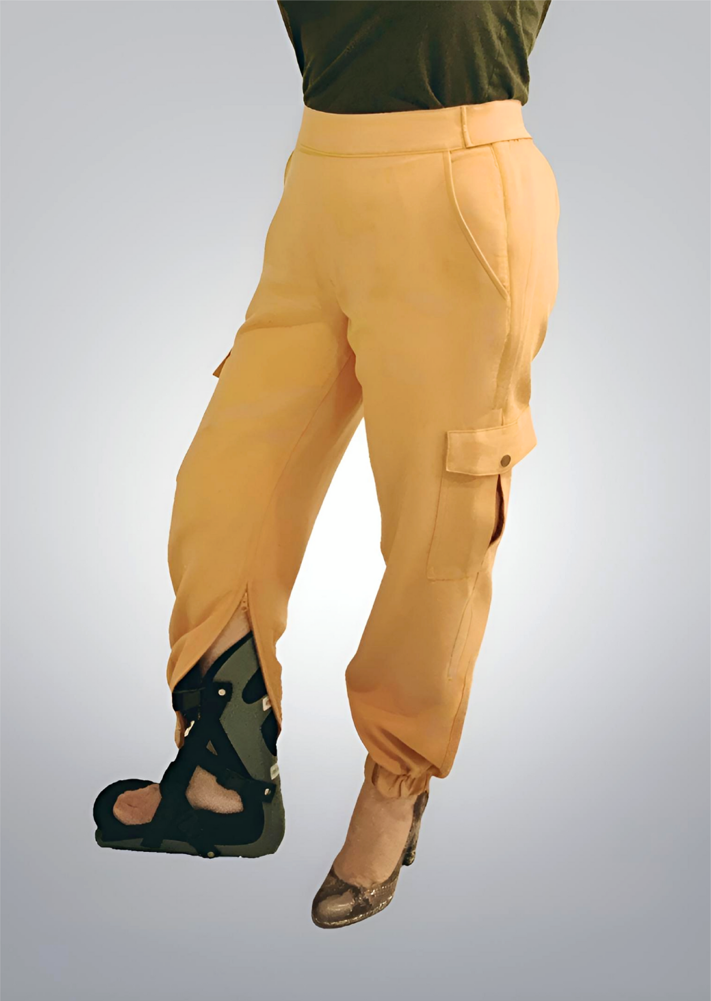 Women's Adaptive Clothing: Stretch Classic Cargo Pocket Pant, Elastic Waistband, Zipper Each Side for Easy Dressing