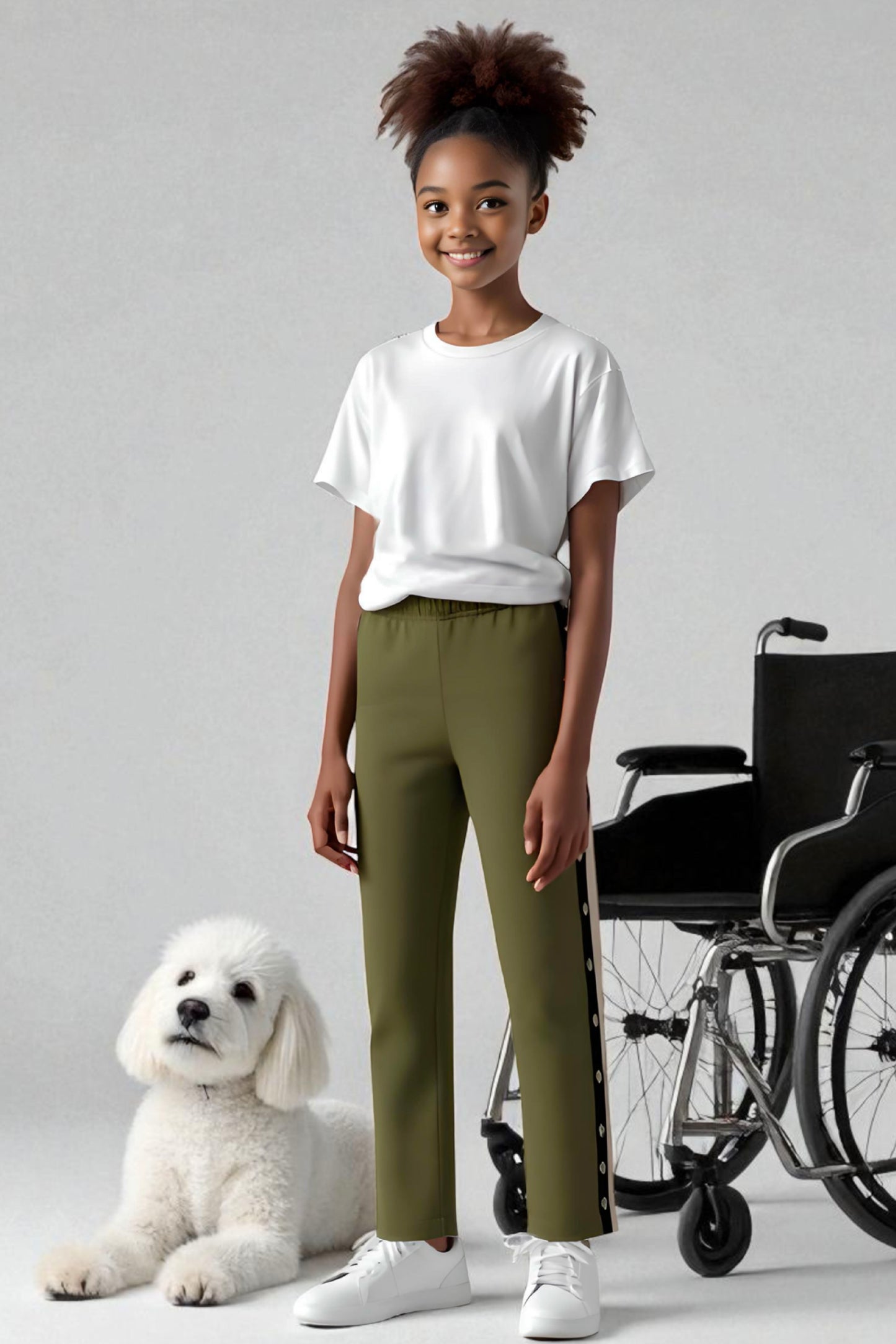 Adaptive Kids Sweatpants, with Full Elastic Waist & Side Full Zipper for Easy Undressing