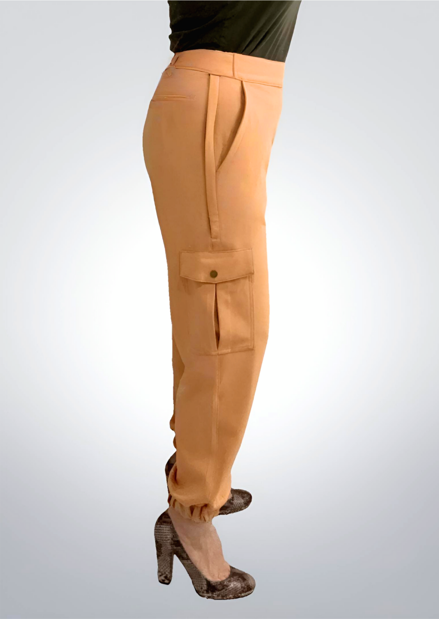 Women's Adaptive Clothing: Stretch Classic Cargo Pocket Pant, Elastic Waistband, Zipper Each Side for Easy Dressing
