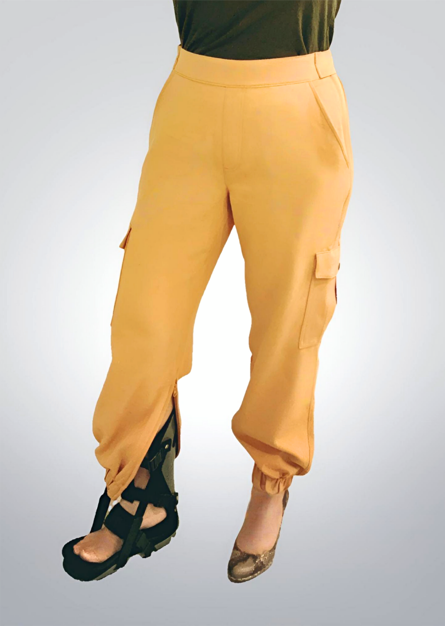 Women's Adaptive Clothing: Stretch Classic Cargo Pocket Pant, Elastic Waistband, Zipper Each Side for Easy Dressing