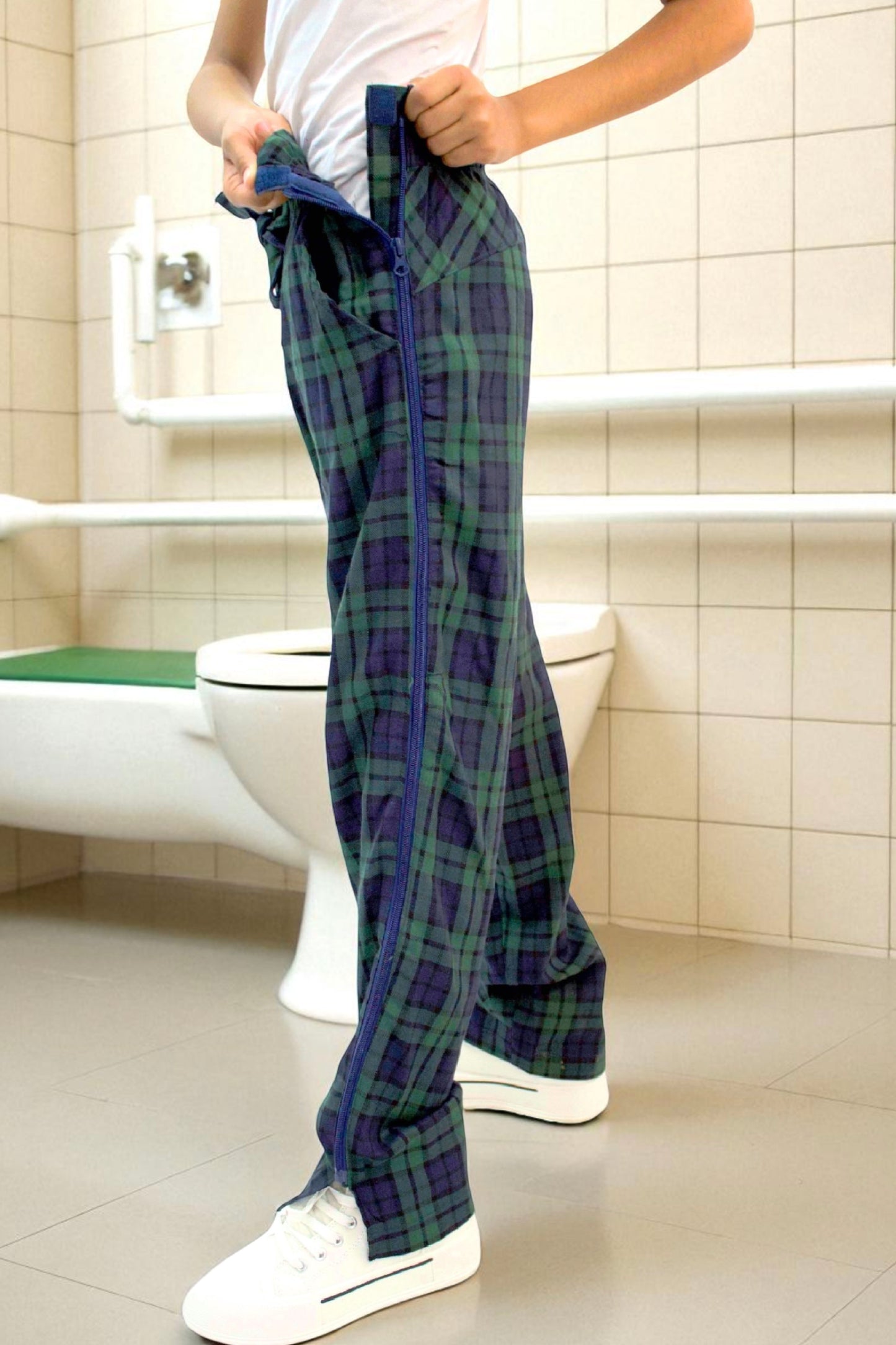 Adaptive Kids Stretch Pants: Elastic Waistband, Full Side Zipper for Easy Undressing