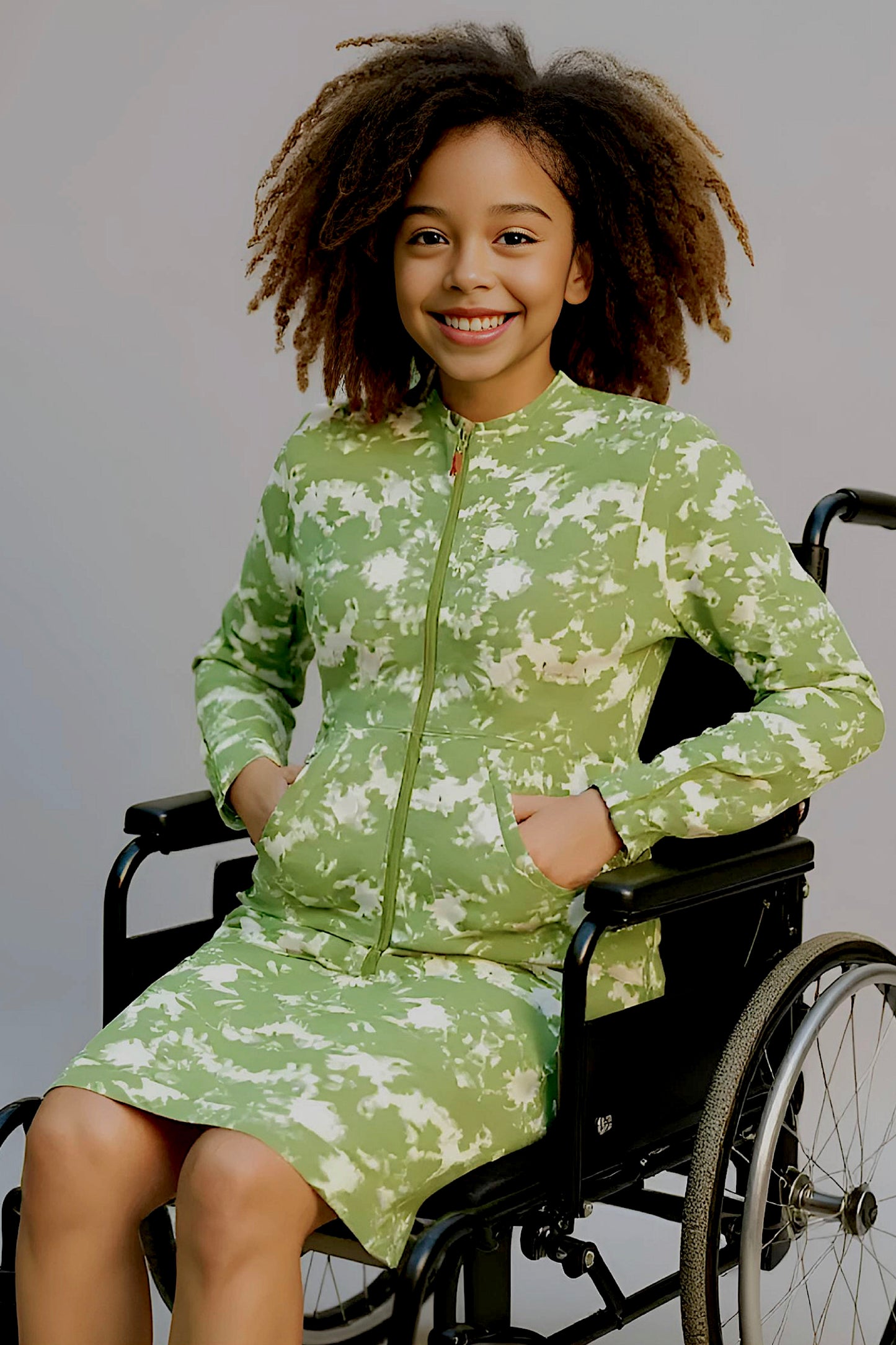 Adaptive Kids Tie-Dye Sweatshirt Dress, Front Zipper and Easy-Undressing Sleeves
