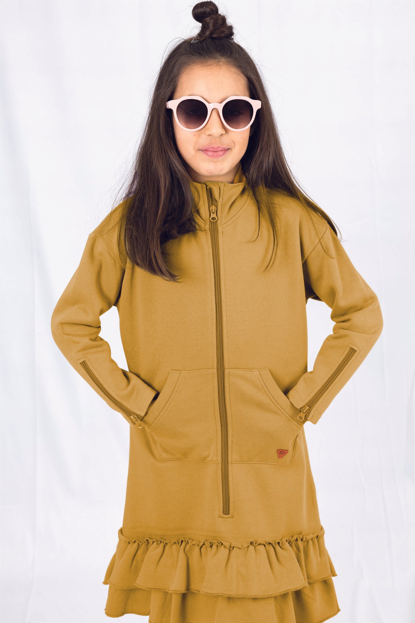 Kids Adaptive Dolman Sweatshirt Dress with Zipper & Cargo Pocket