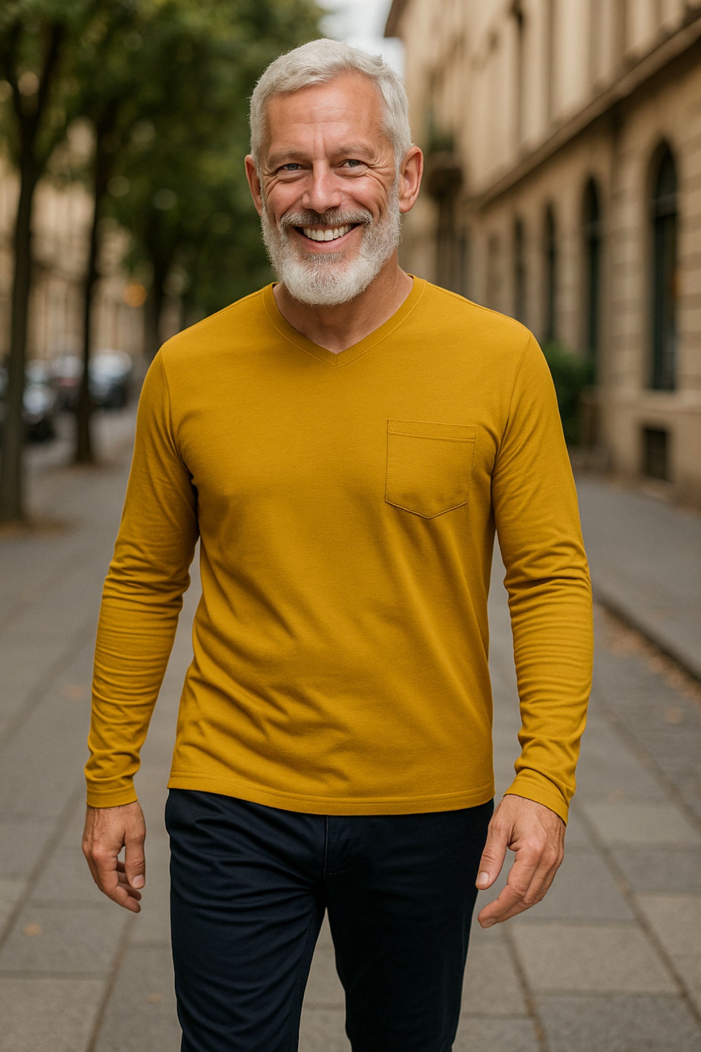 Men’s Adaptive Clothing Long Sleeve Soft Style Cotton V Neck Top with a Full Zipper at Shoulder Opens Completely for Easy Undressing