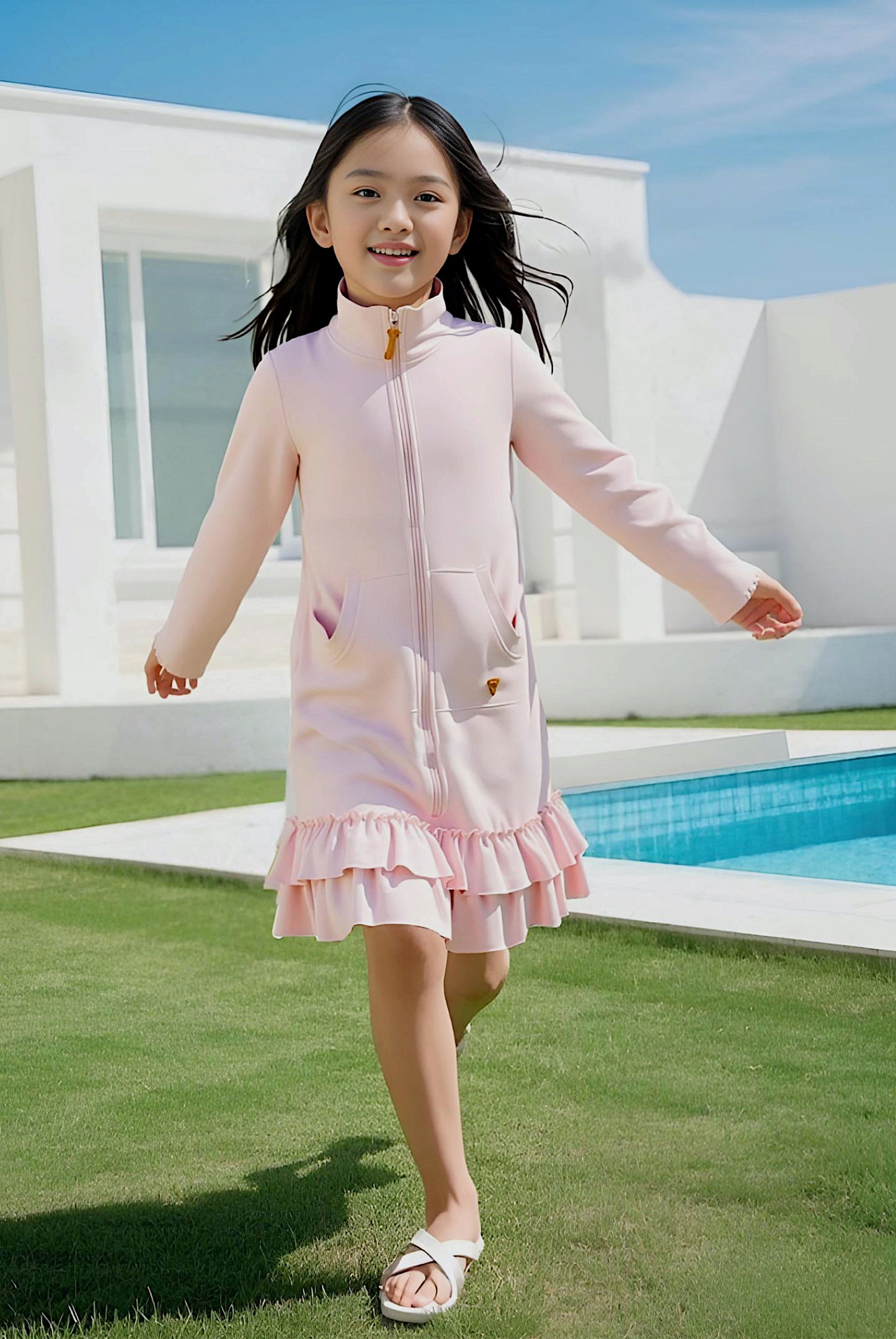 Kids Adaptive Dolman Sweatshirt Dress with Zipper & Cargo Pocket