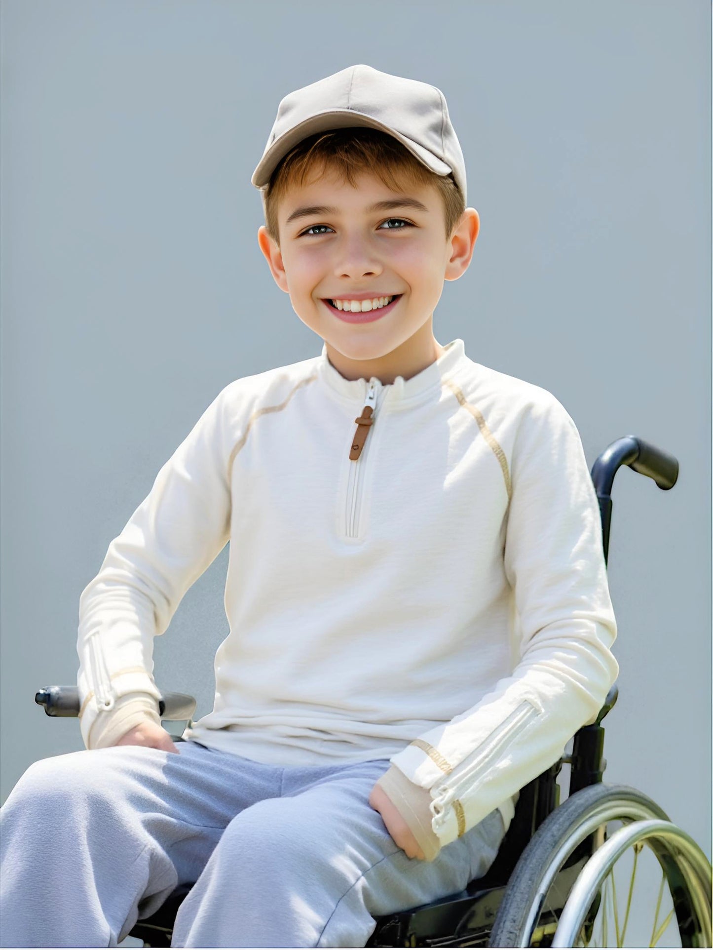 Adaptive Kids Soft Cotton Top, with Front Zipper & Easy-Undressing Sleeves