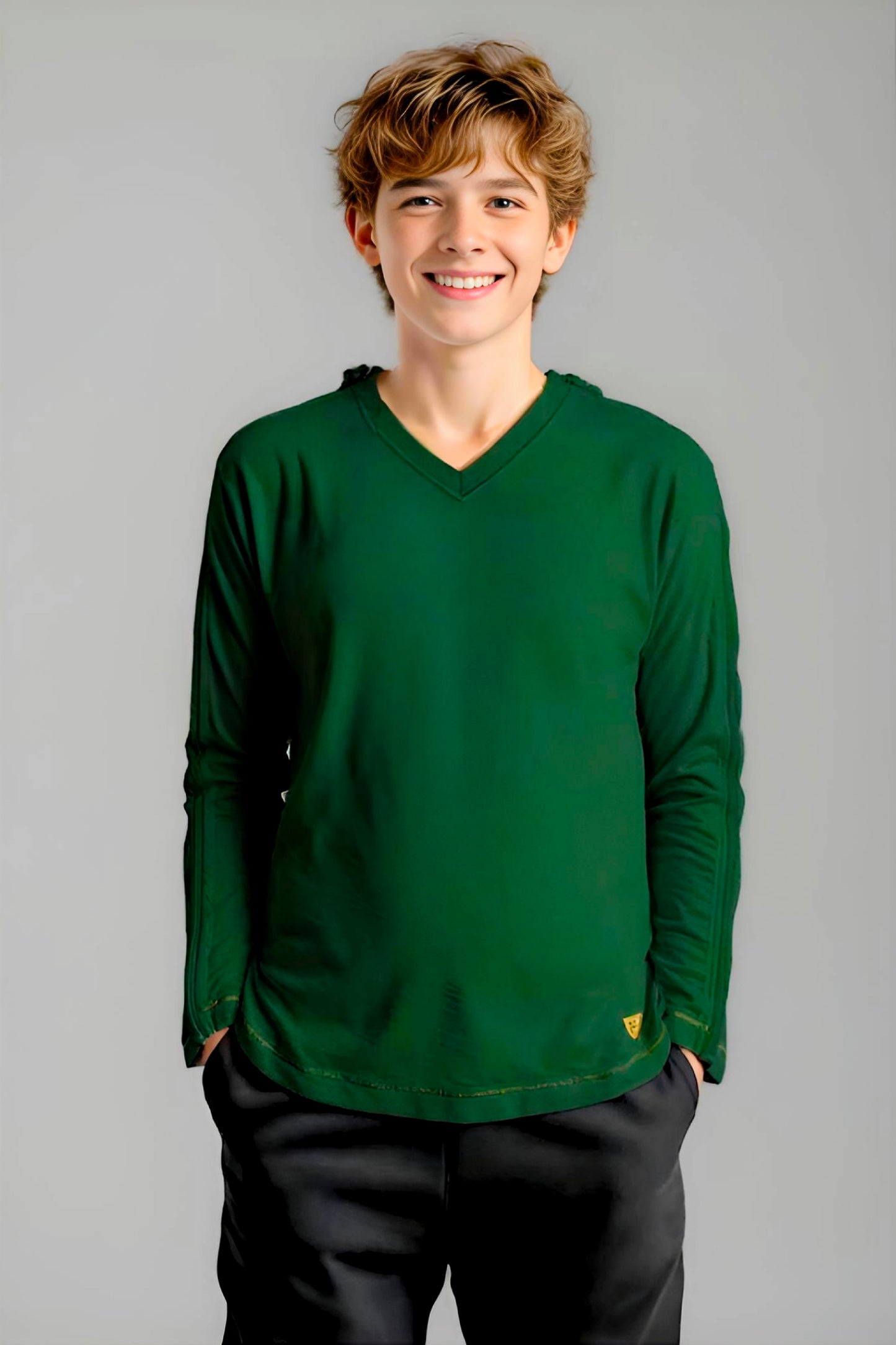 Adaptive Kids Long Sleeve V-Neck Top: Full Shoulder Zipper for Easy Undressing