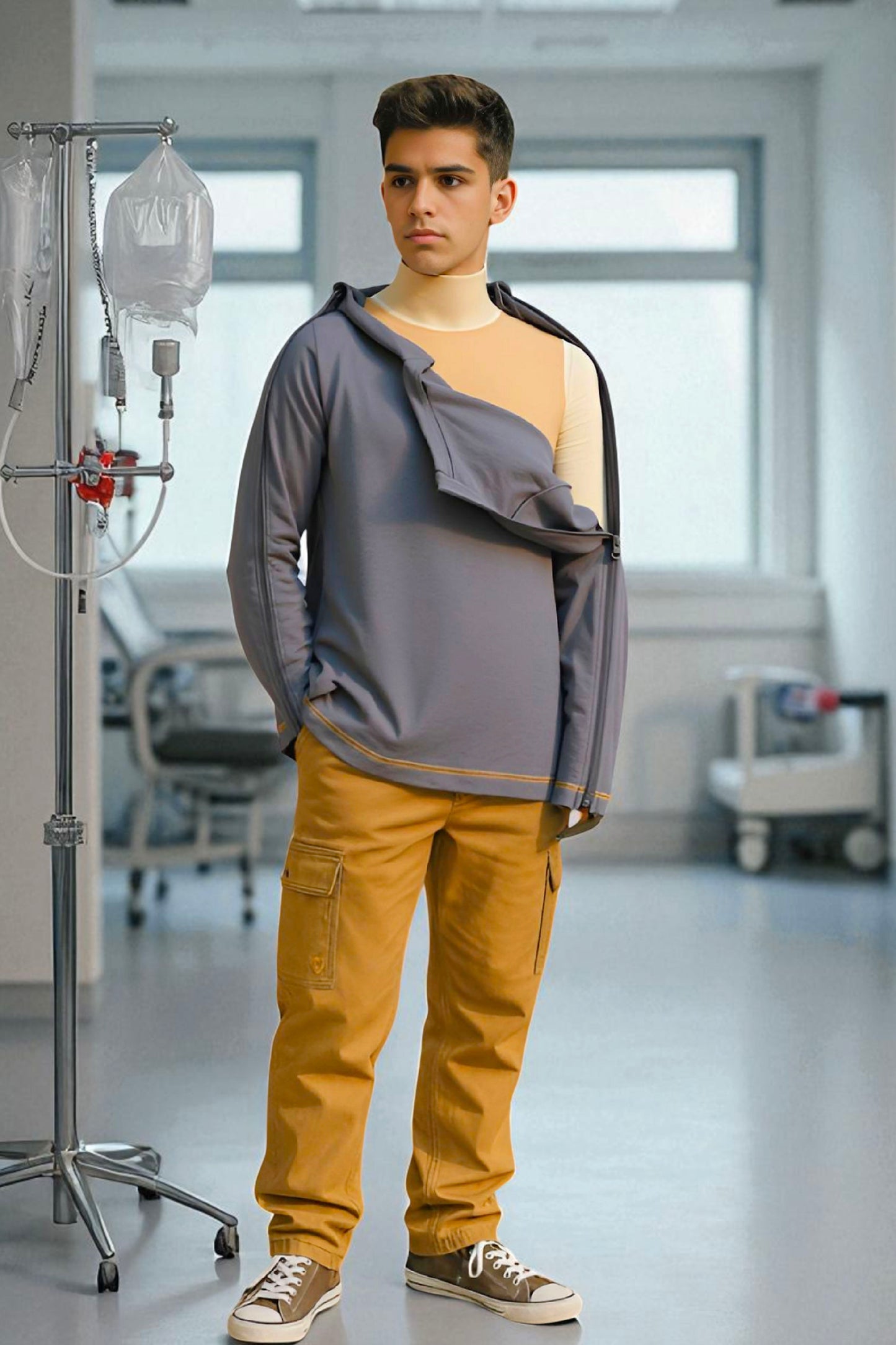 Adaptive Kids Long Sleeve V-Neck Top: Full Shoulder Zipper for Easy Undressing