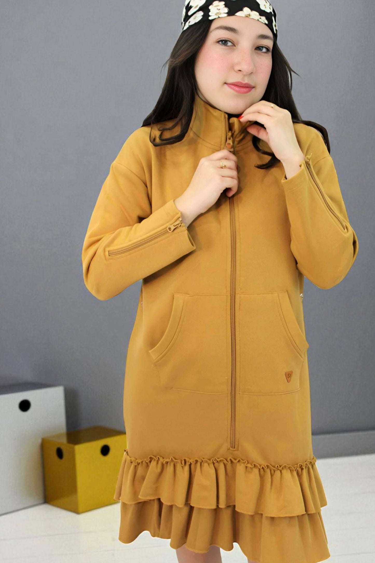 Kids Adaptive Dolman Sweatshirt Dress with Zipper & Cargo Pocket