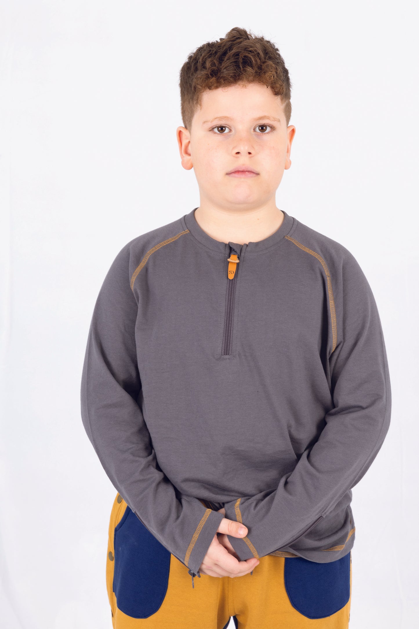 Adaptive Kids Soft Cotton Top, with Front Zipper & Easy-Undressing Sleeves
