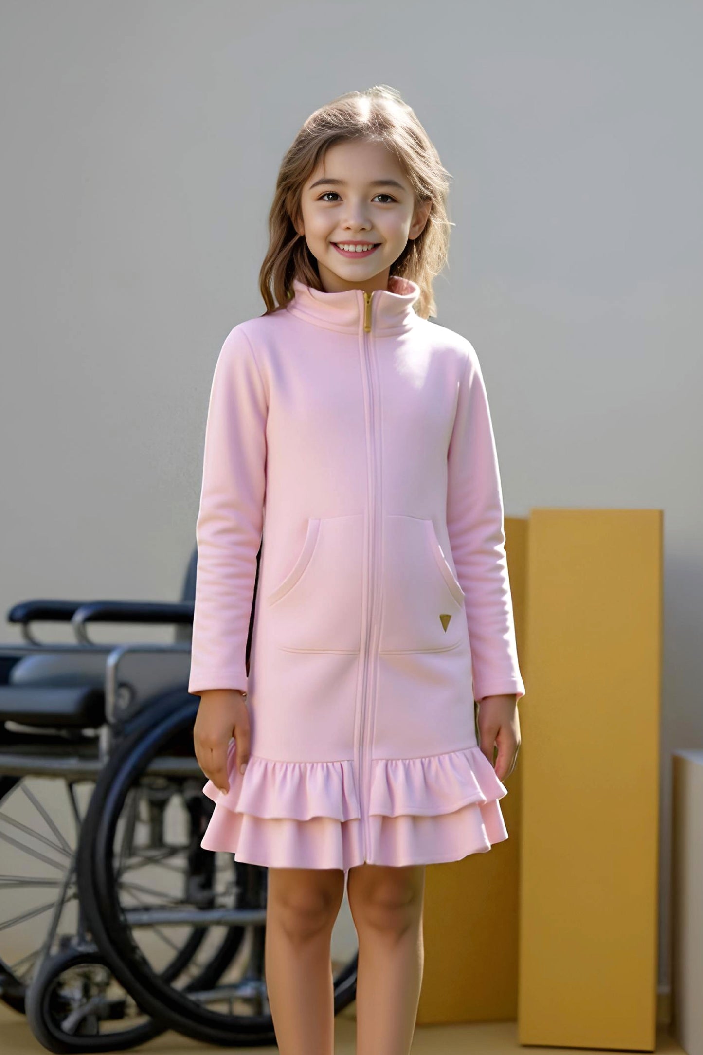 Kids Adaptive Dolman Sweatshirt Dress with Zipper & Cargo Pocket