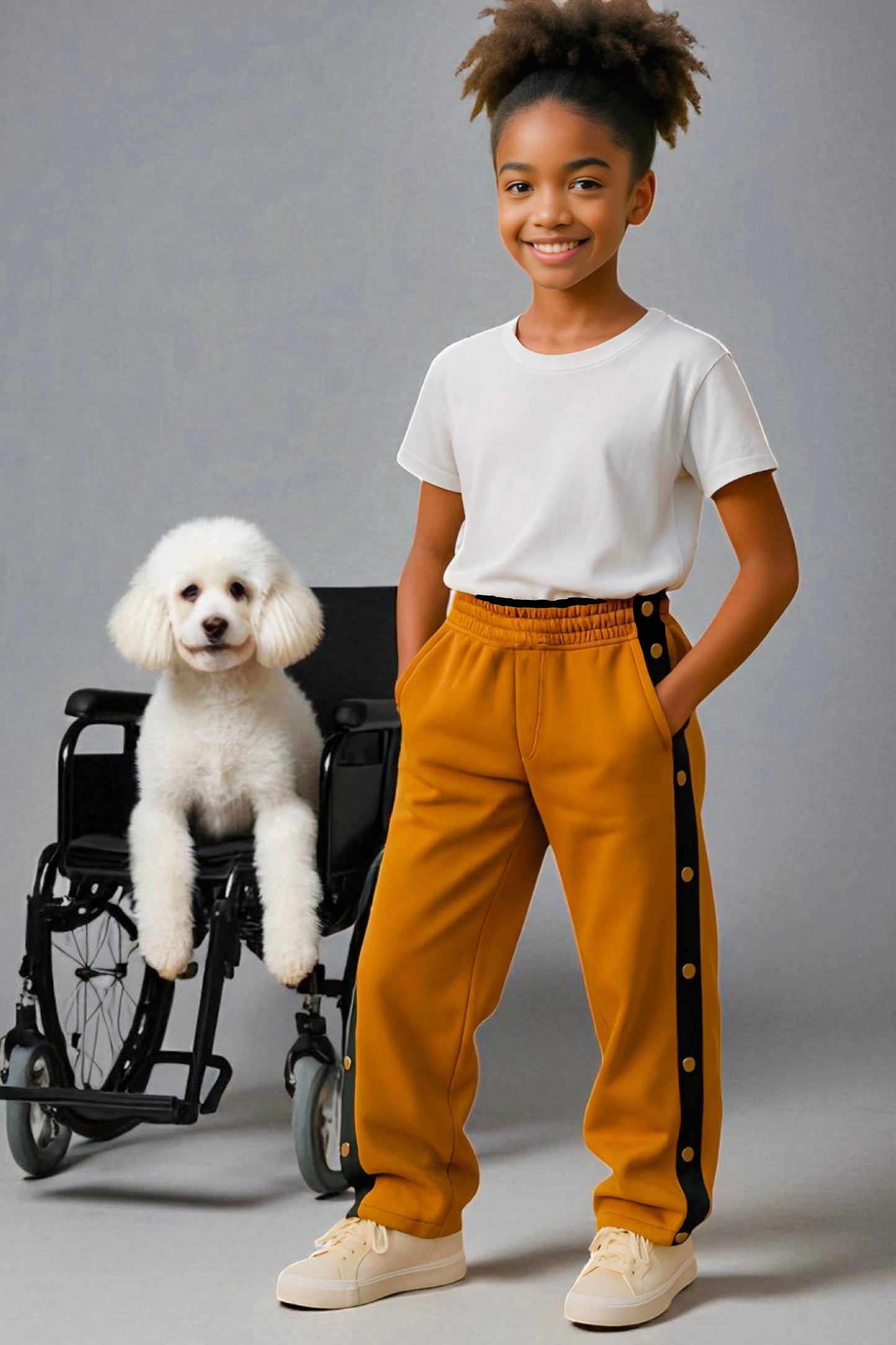Adaptive Kids Sweatpants, with Full Elastic Waist & Side Full Zipper for Easy Undressing