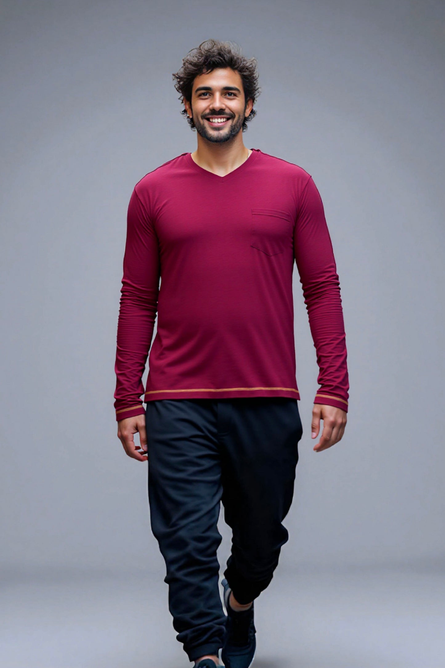 Men’s Adaptive Clothing Long Sleeve Soft Style Cotton V Neck Top with a Full Zipper at Shoulder Opens Completely for Easy Undressing