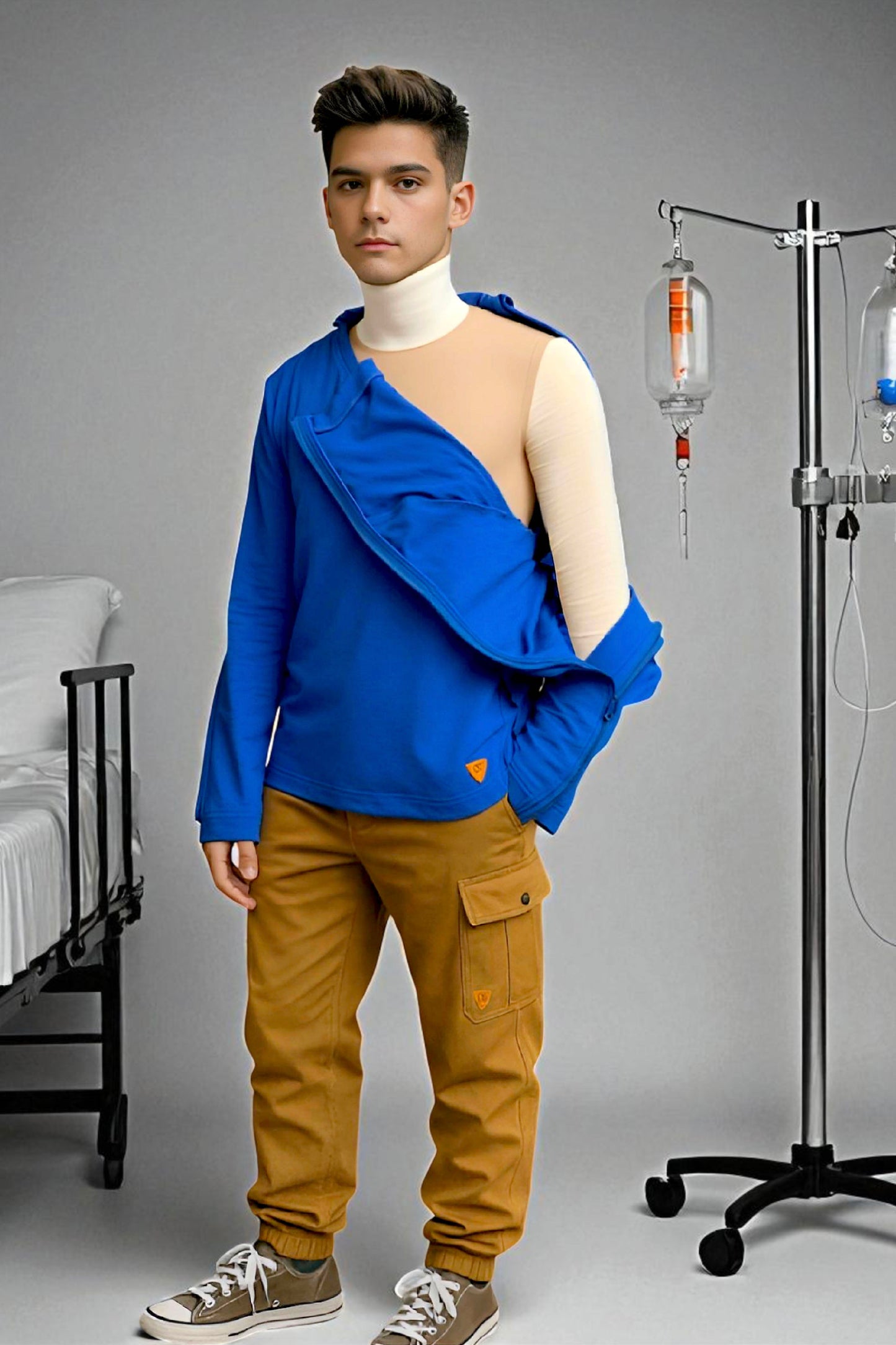 Adaptive Kids Long Sleeve V-Neck Top: Full Shoulder Zipper for Easy Undressing