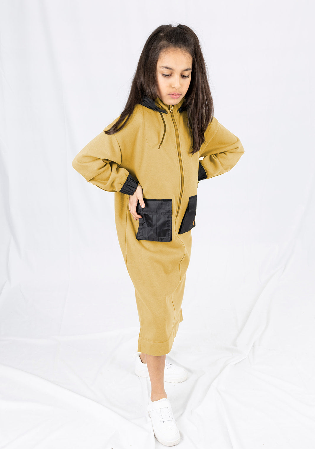 Adaptive Kids Hoodie Dress with Front Zipper & Easy-Undressing Sleeves