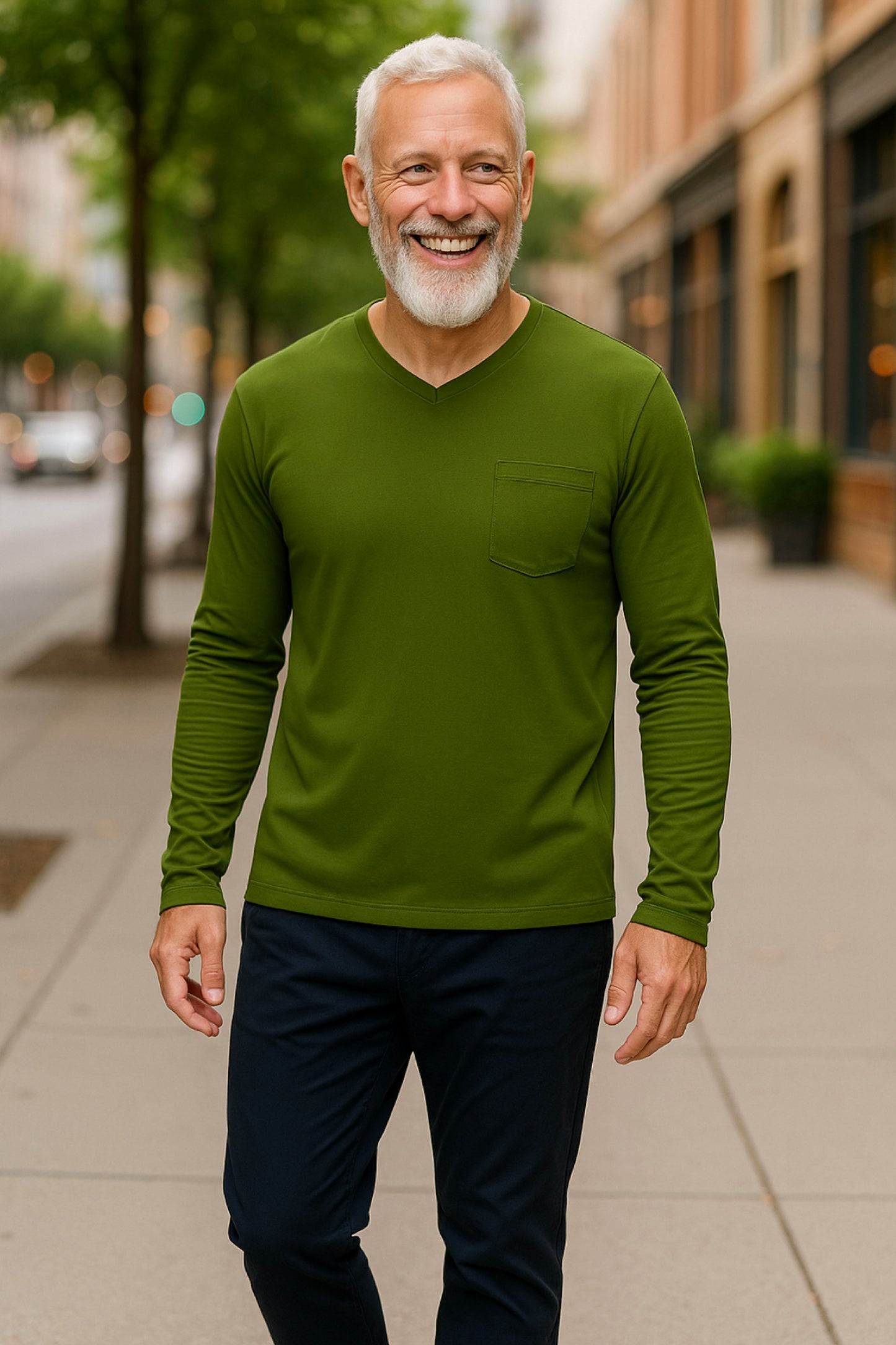 Men’s Adaptive Clothing Long Sleeve Soft Style Cotton V Neck Top with a Full Zipper at Shoulder Opens Completely for Easy Undressing