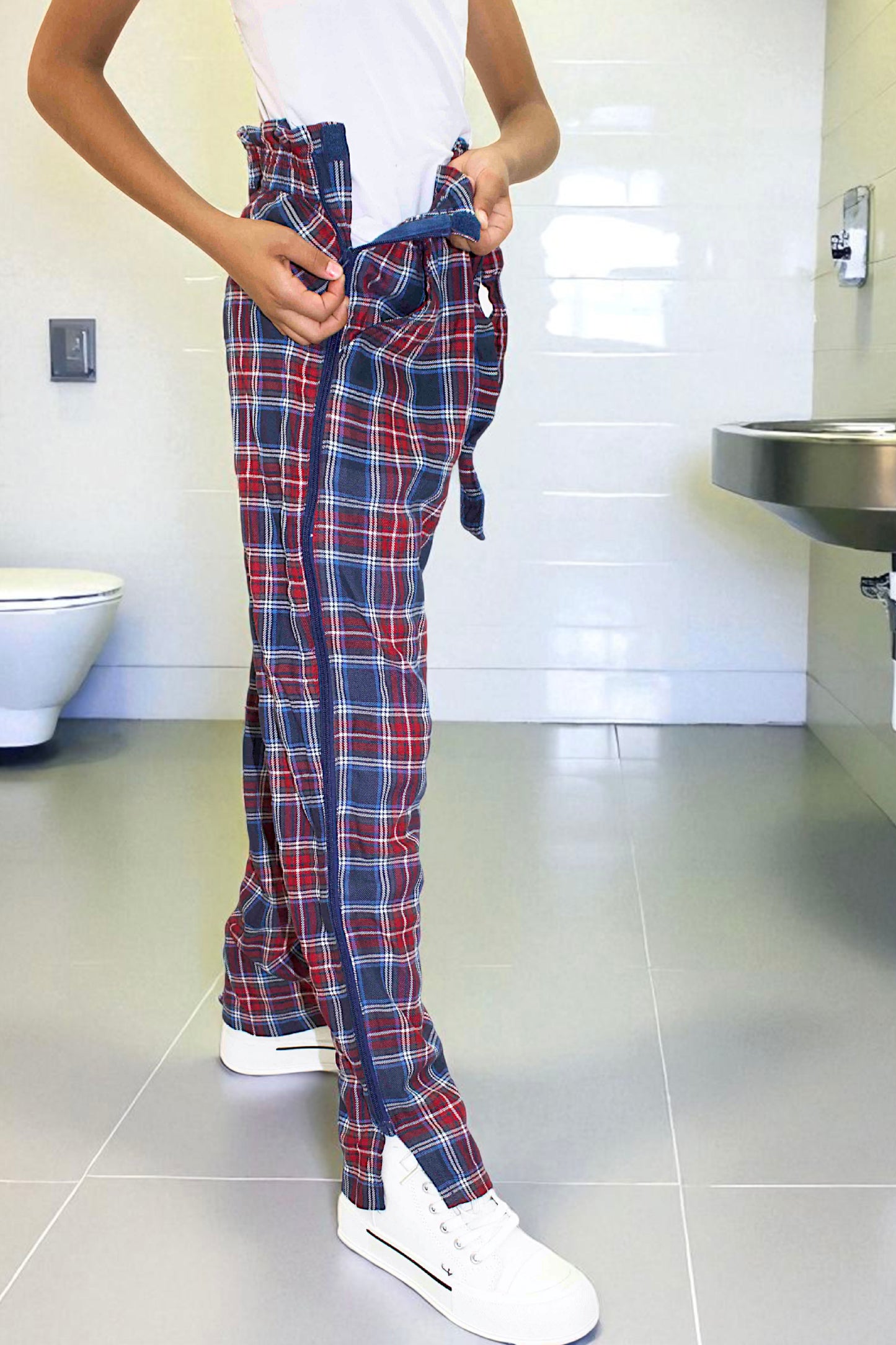 Adaptive Kids Stretch Pants: Elastic Waistband, Full Side Zipper for Easy Undressing