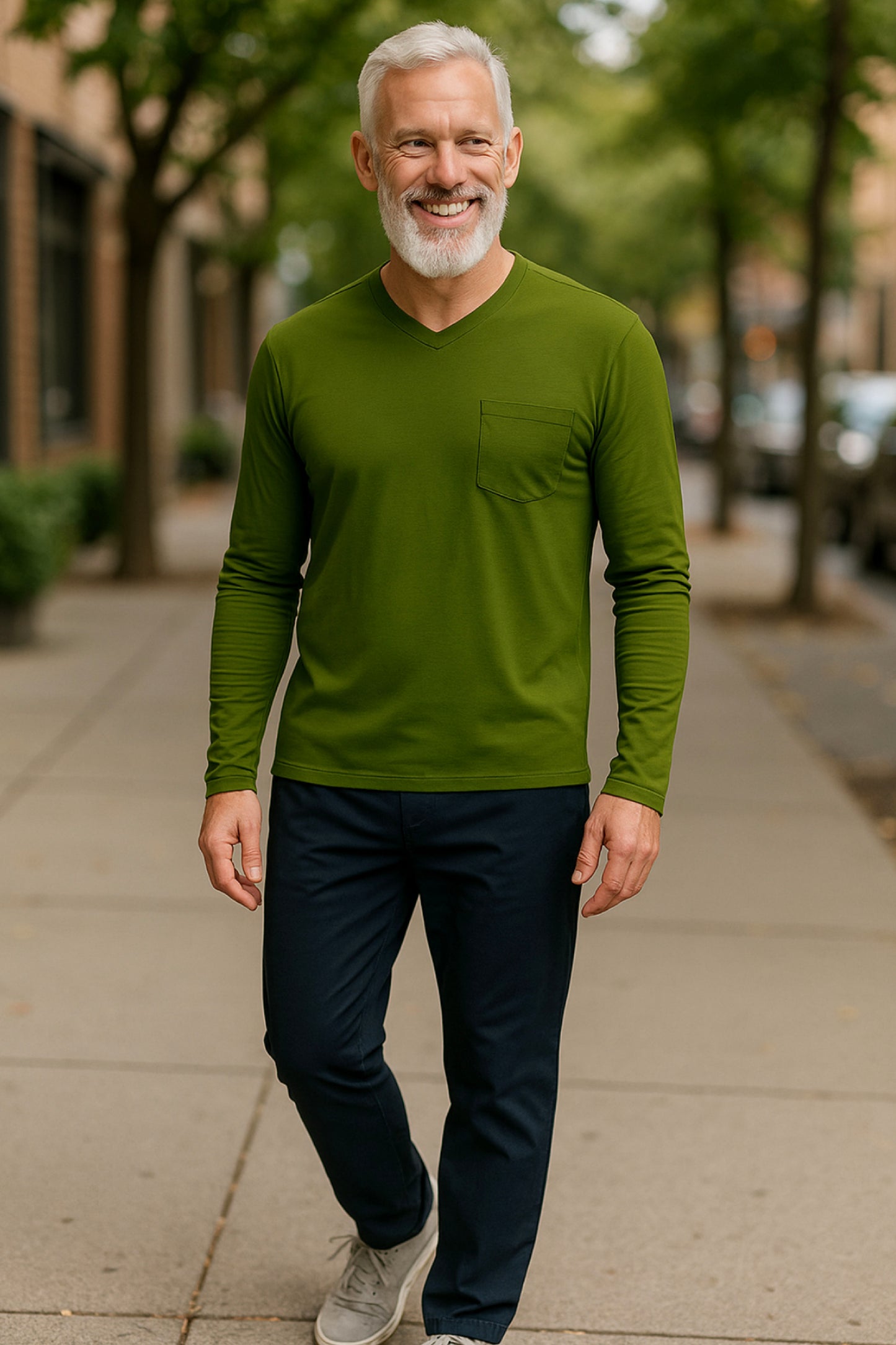 Men’s Adaptive Clothing Long Sleeve Soft Style Cotton V Neck Top with a Full Zipper at Shoulder Opens Completely for Easy Undressing