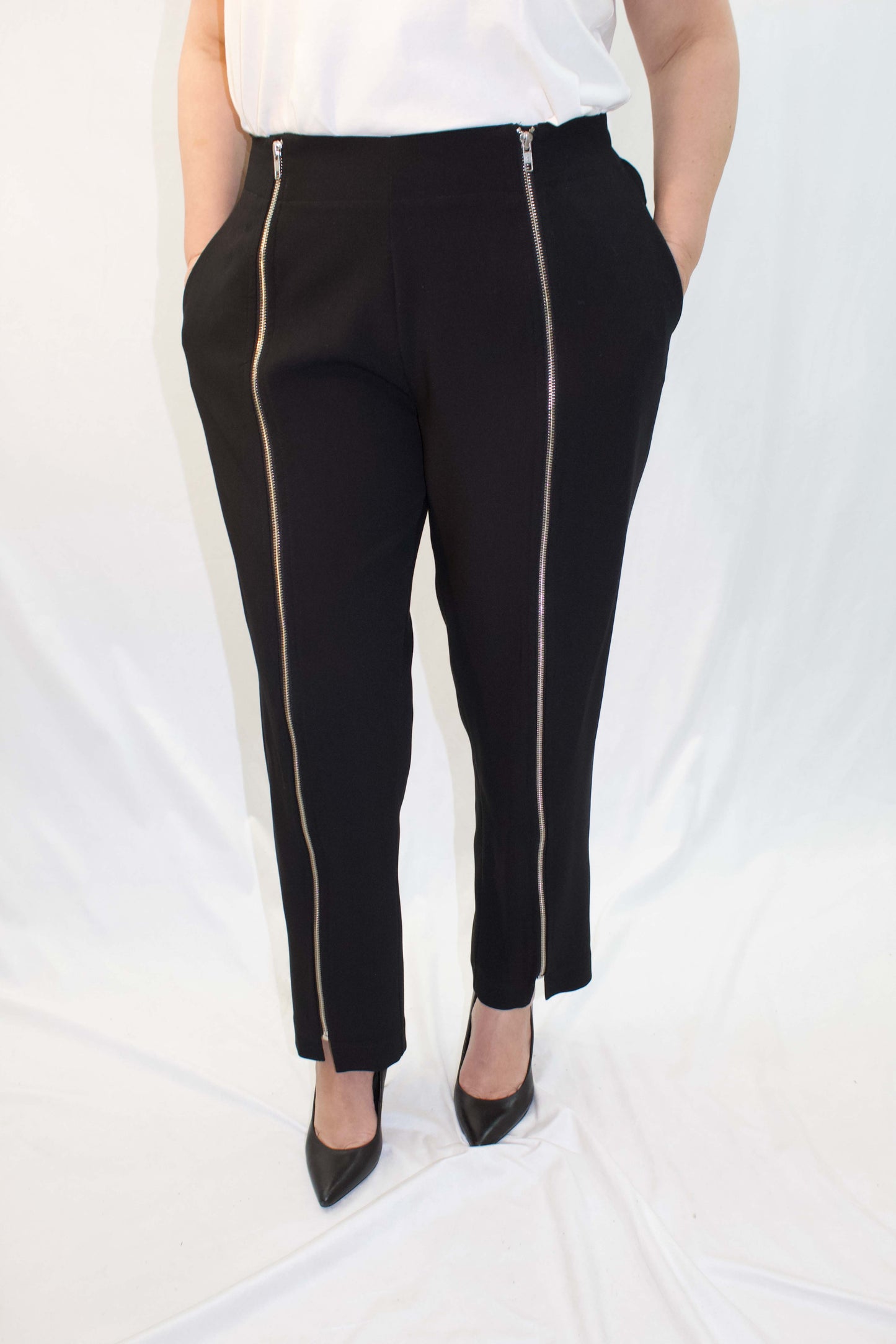 Women's Adaptive Clothing: Stretch Trousers Pant, Waist Elastic, and a Front Full Leg Zip for Easy Undressing