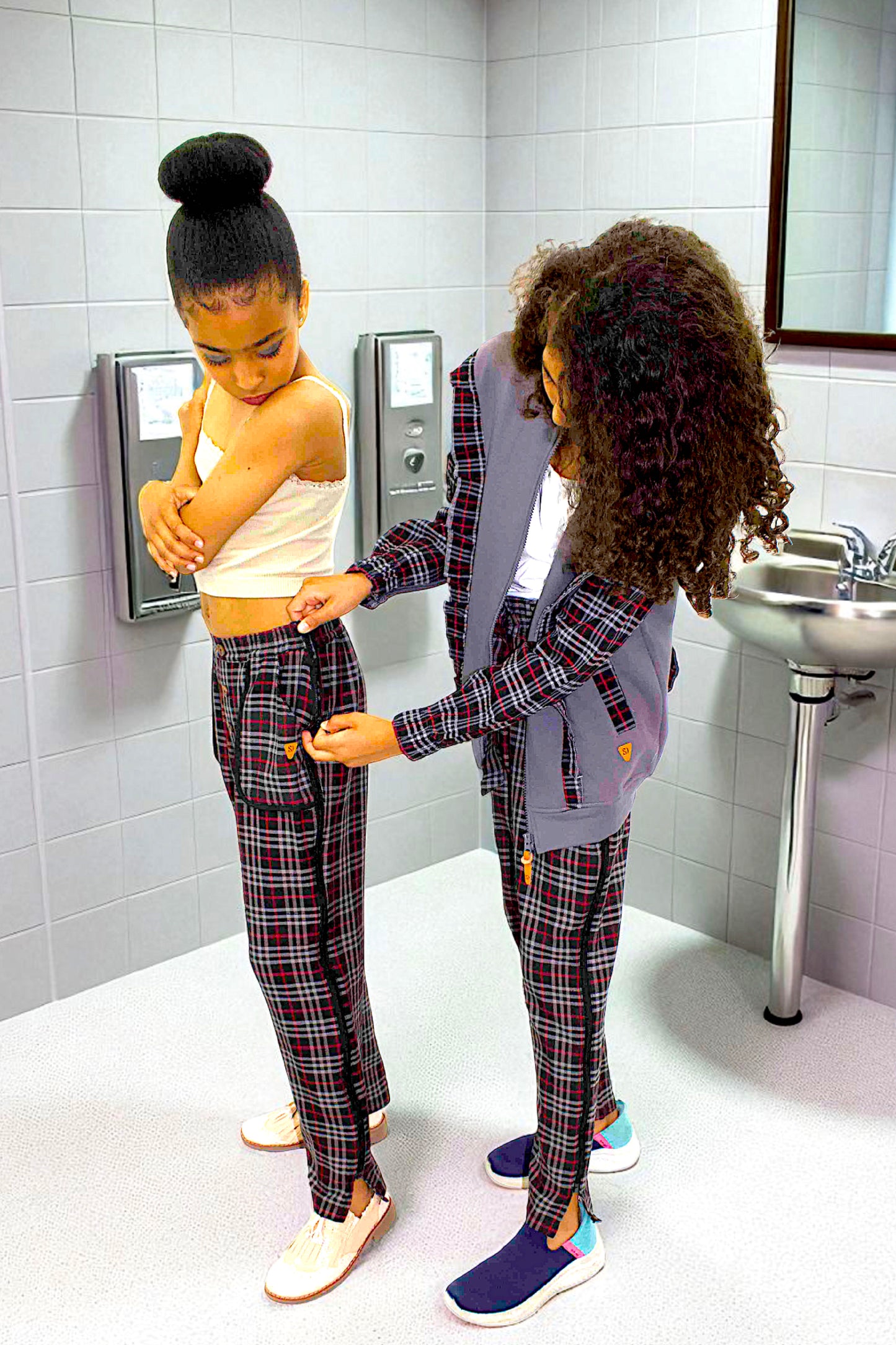 Adaptive Kids Stretch Pants: Elastic Waistband, Full Side Zipper for Easy Undressing