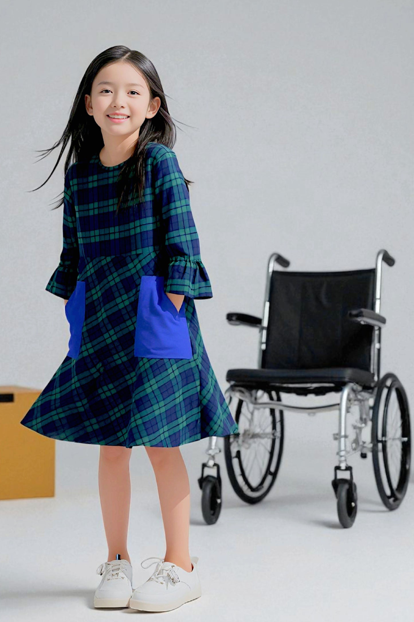 Kids Adaptive Stretch Woven Dress, Back Zipper & Sleeve Easy Undressing