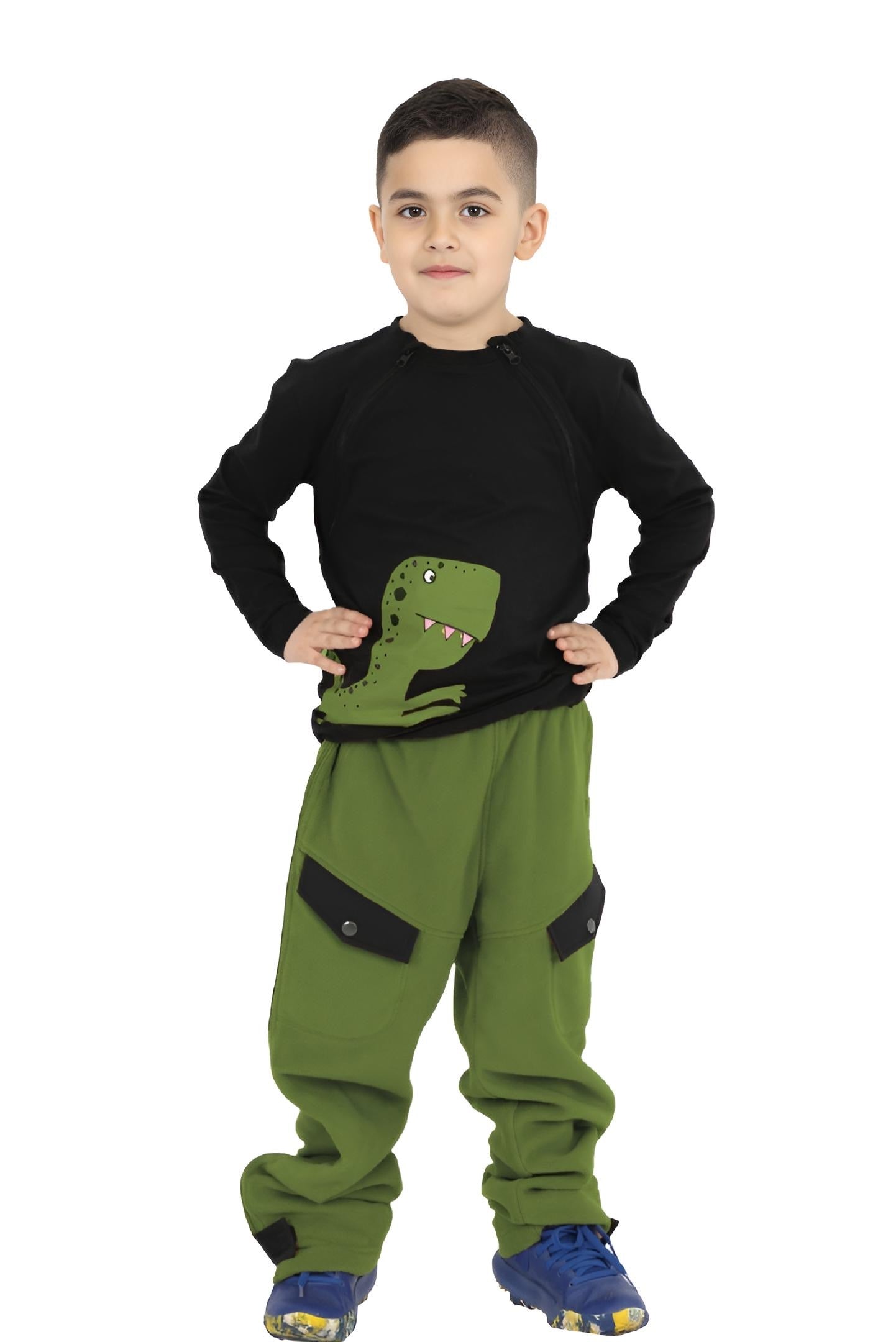 Adaptive Clothing: Dragon Print Kids’ Top with Two Front Neck Zippers