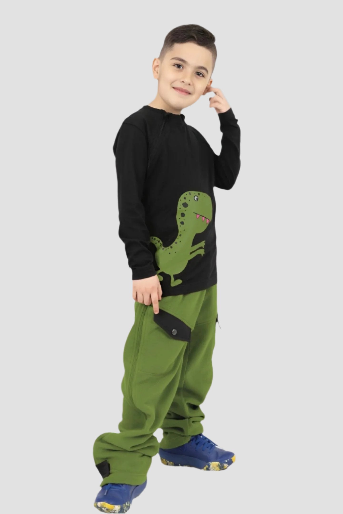 Adaptive Clothing: Dragon Print Kids’ Top with Two Front Neck Zippers