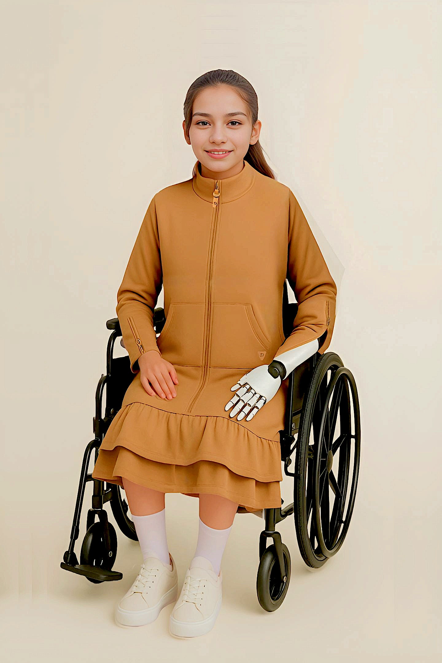 Kids Adaptive Dolman Sweatshirt Dress with Zipper & Cargo Pocket