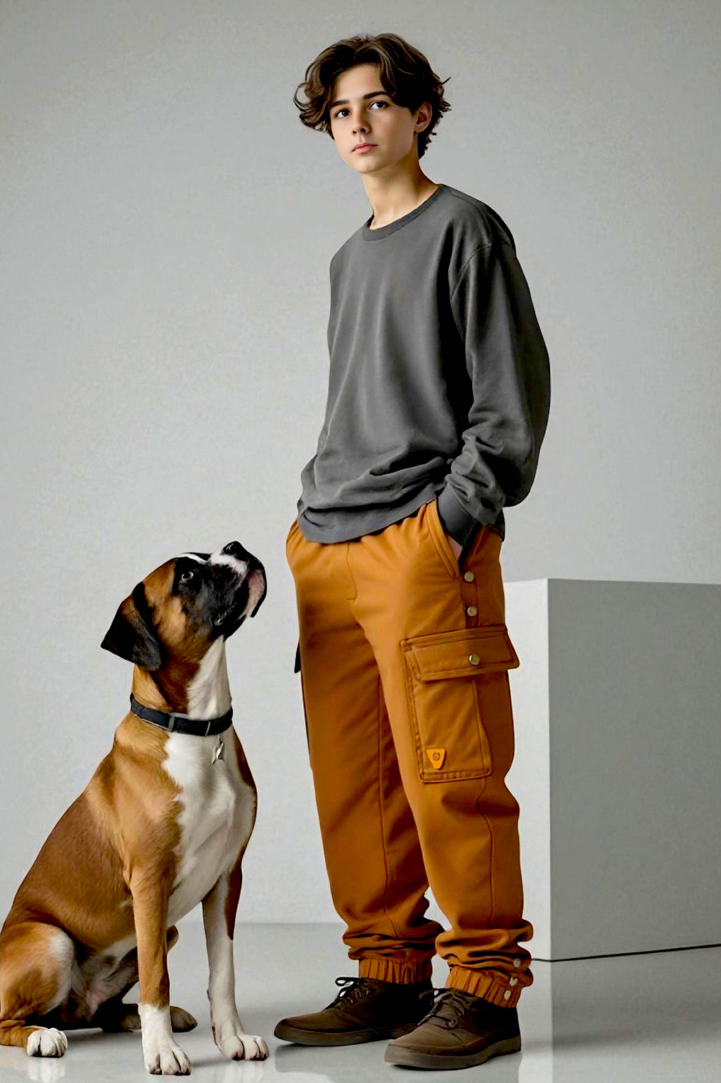 Adaptive Kids Cargo Joggers: Adjustable Elastic Waist & Side Zipper for Easy Undressing