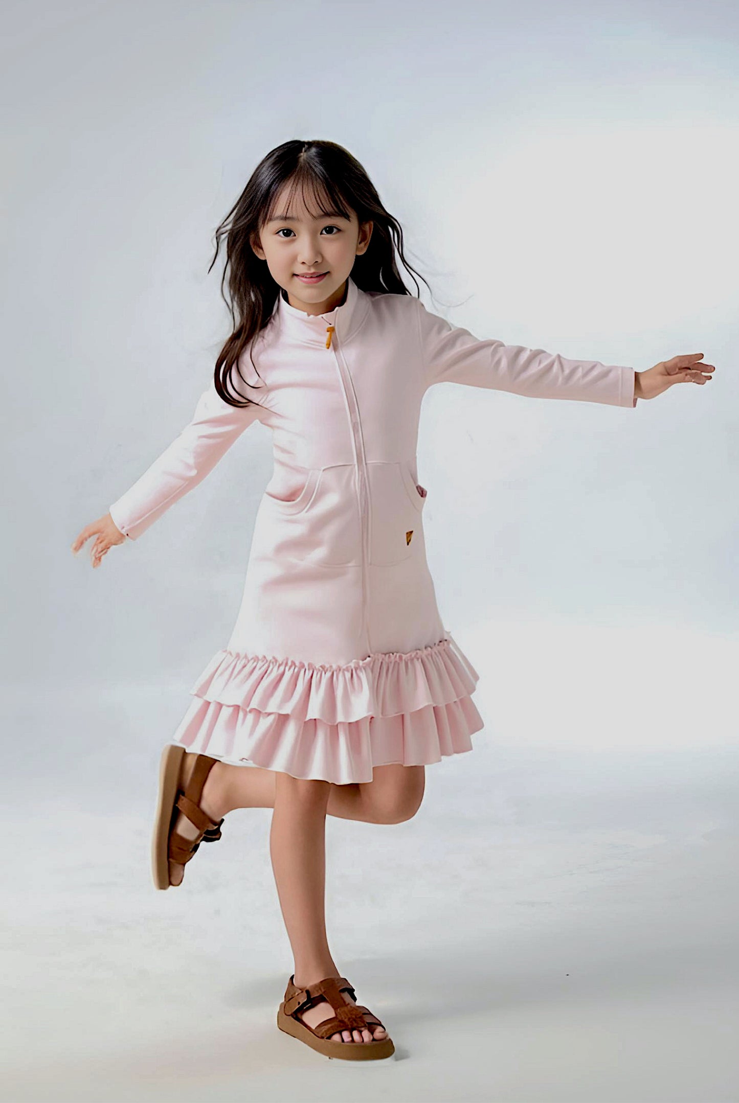 Kids Adaptive Dolman Sweatshirt Dress with Zipper & Cargo Pocket
