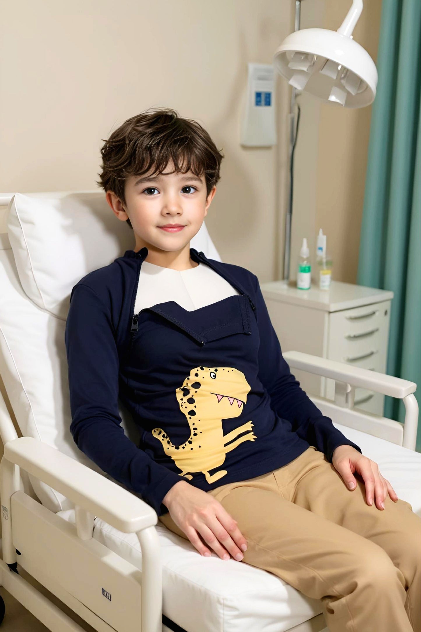 Adaptive Clothing: Dragon Print Kids’ Top with Two Front Neck Zippers