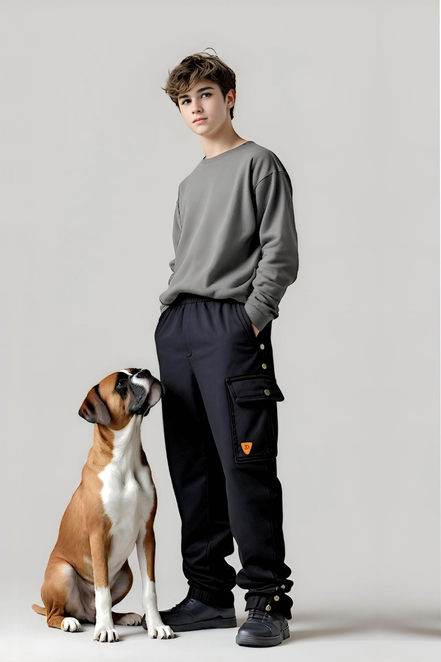 Adaptive Kids Cargo Joggers: Adjustable Elastic Waist & Side Zipper for Easy Undressing