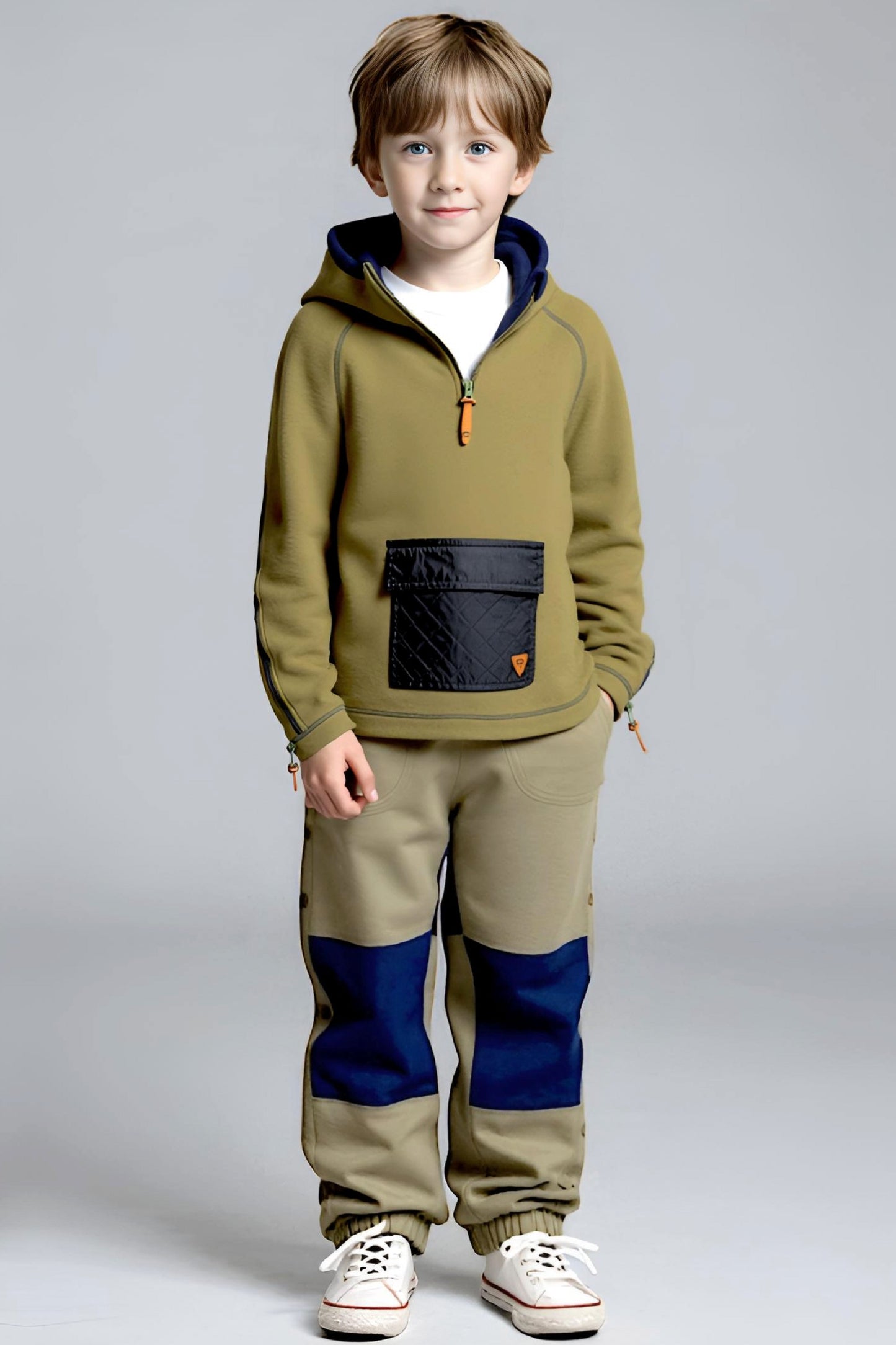 Adaptive Kids Pullover: Front Zipper, Cargo Pocket, Easy-Undressing Sleeves