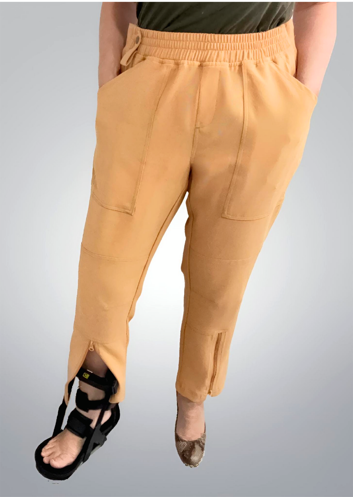 Women's Adaptive Clothing: Stretch Trousers Pant, Full Elastic Waistband, Side Zippers for Easy Undressing
