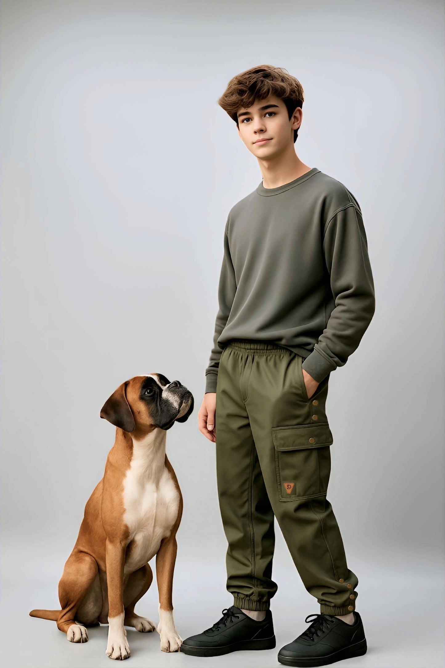 Adaptive Kids Cargo Joggers: Adjustable Elastic Waist & Side Zipper for Easy Undressing