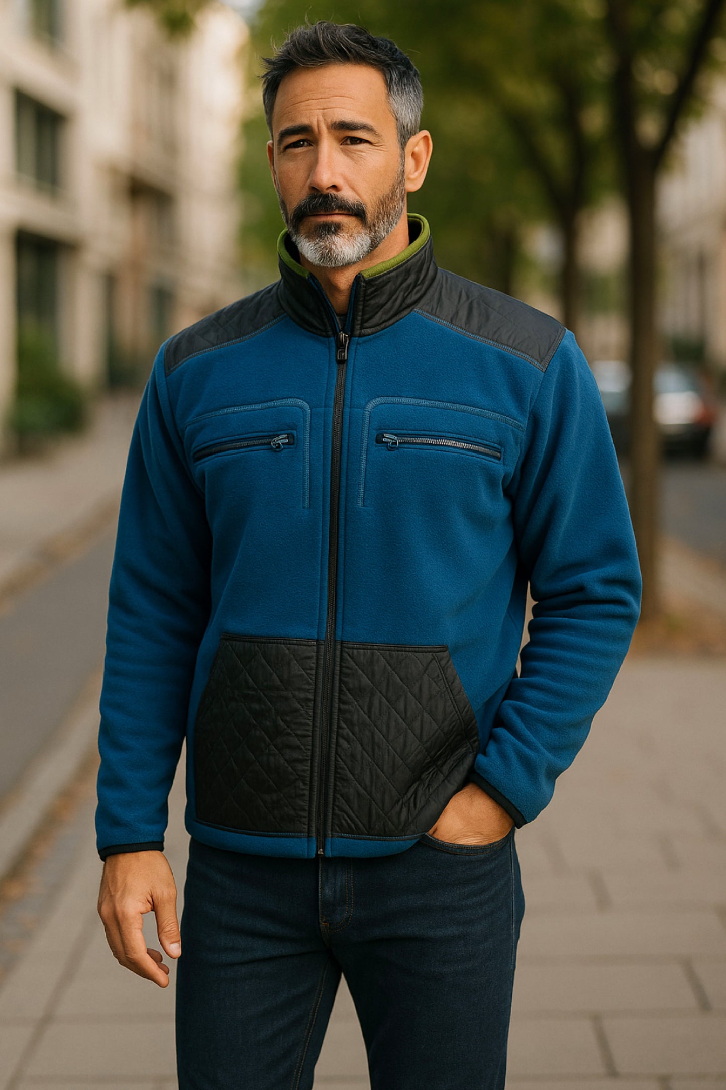 Men’s Polar Adaptive Clothing Magnetic Zipper Jacket, Front Chest Pocket for Passing Medical Tube, Long Sleeve Zipper for Undressing