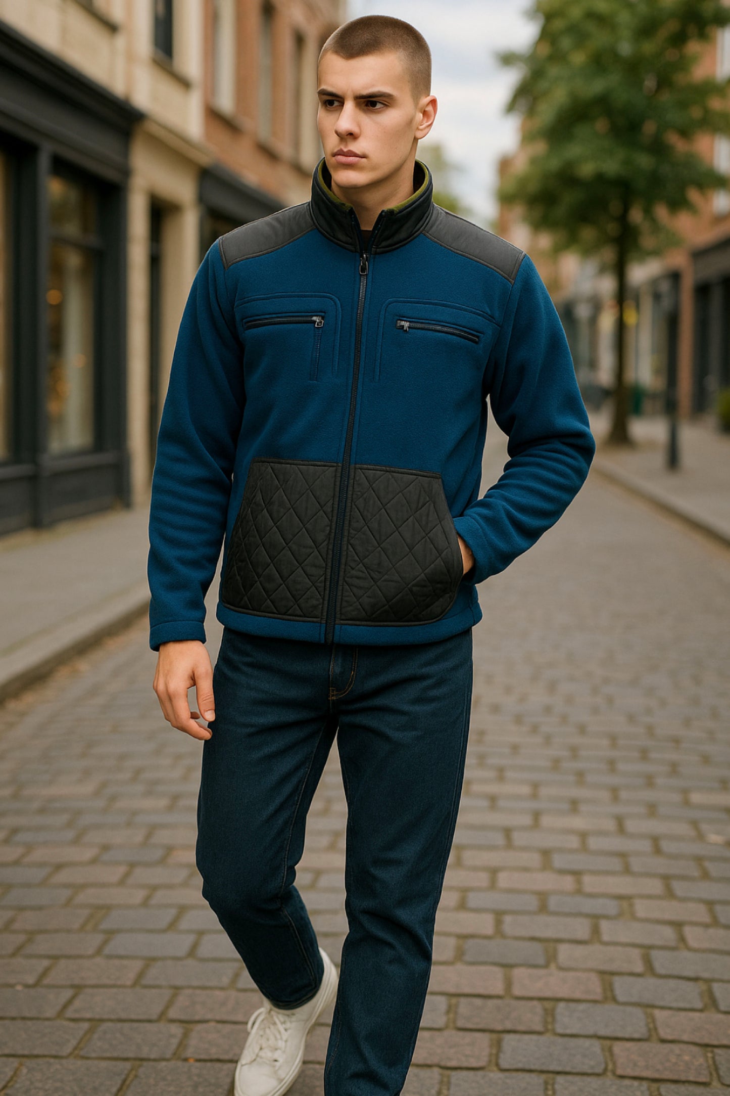 Men’s Polar Adaptive Clothing Magnetic Zipper Jacket, Front Chest Pocket for Passing Medical Tube, Long Sleeve Zipper for Undressing