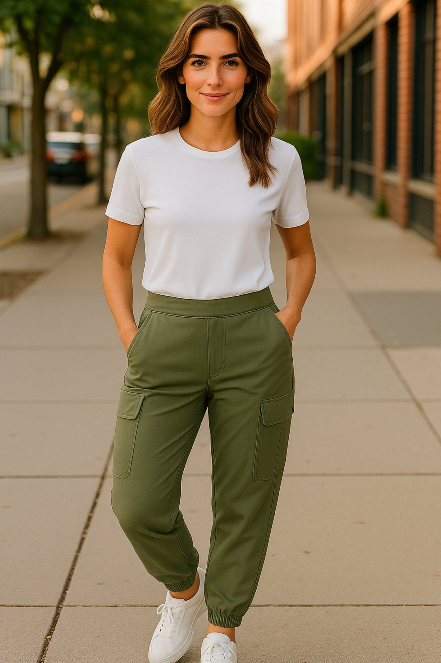 Women's Adaptive Clothing: Stretch Classic Cargo Pocket Pant, Elastic Waistband, Zipper Each Side for Easy Dressing