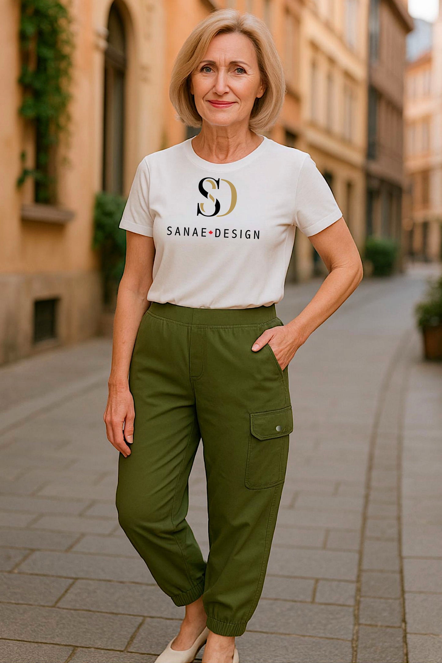 Women's Adaptive Clothing: Stretch Classic Cargo Pocket Pant, Elastic Waistband, Zipper Each Side for Easy Dressing