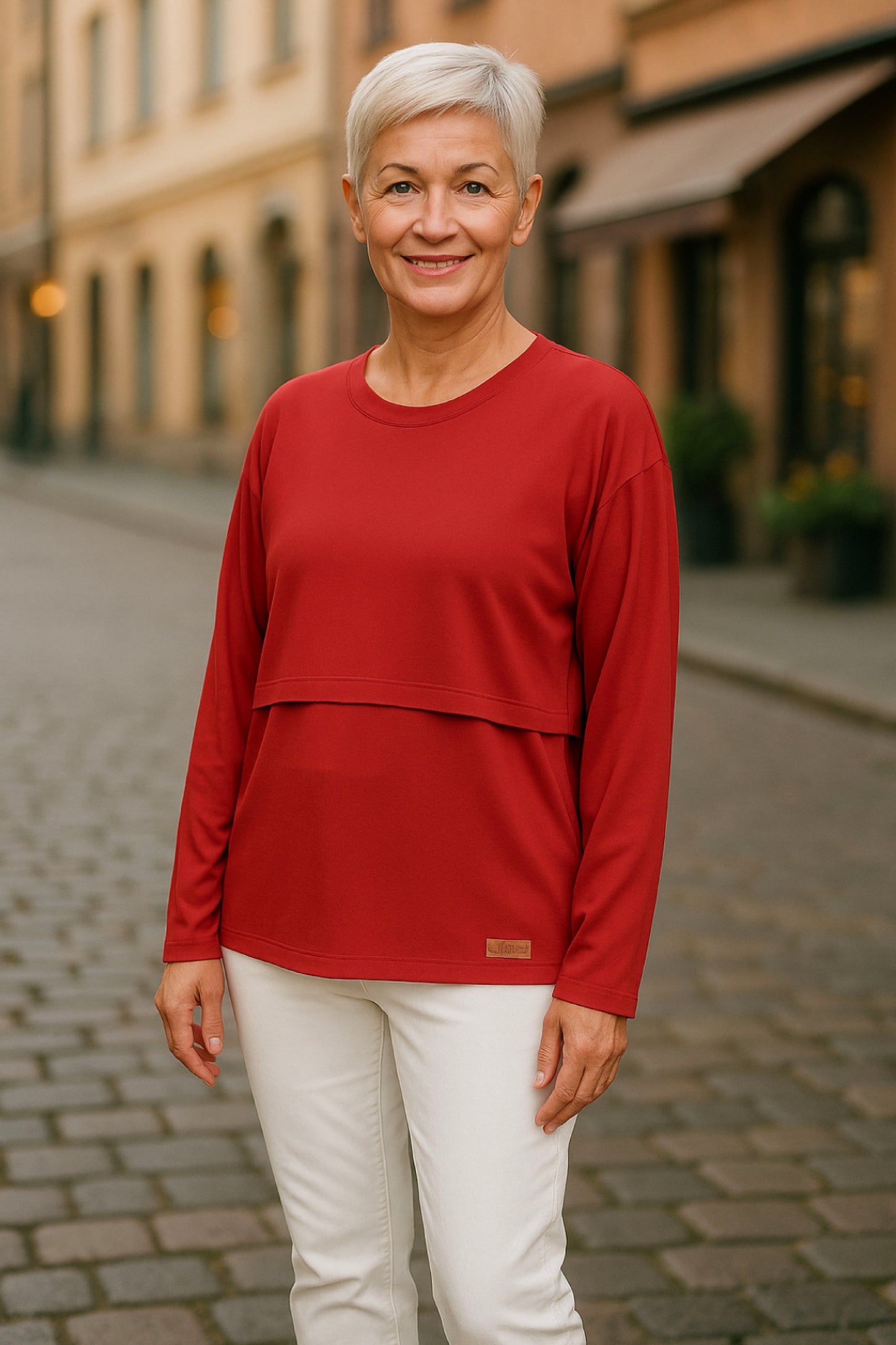 Women's Adaptive Clothing: Top with supplementary zippers below the chest and at the shoulders For easy dressing